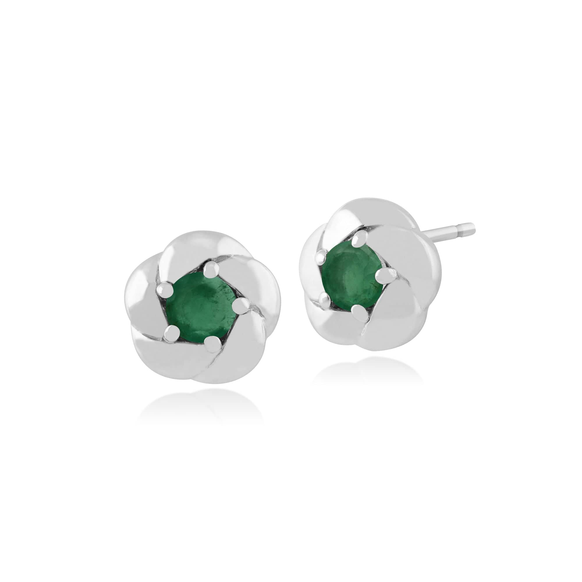 Gemondo Plaited Texture 9ct White Gold 0.22ct Emerald Stud Earrings Image