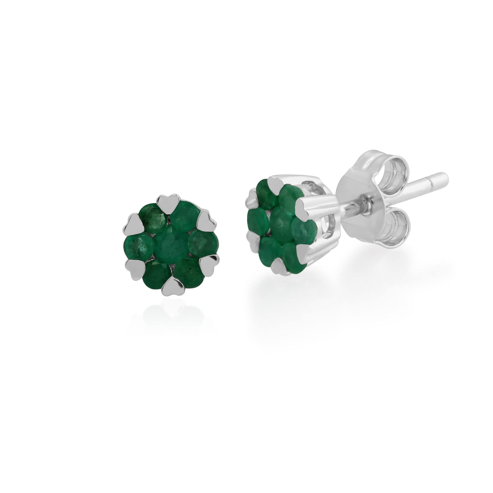 Gemondo 9ct White Gold 0.35ct Emerald Floral Cluster Stud Earrings Image