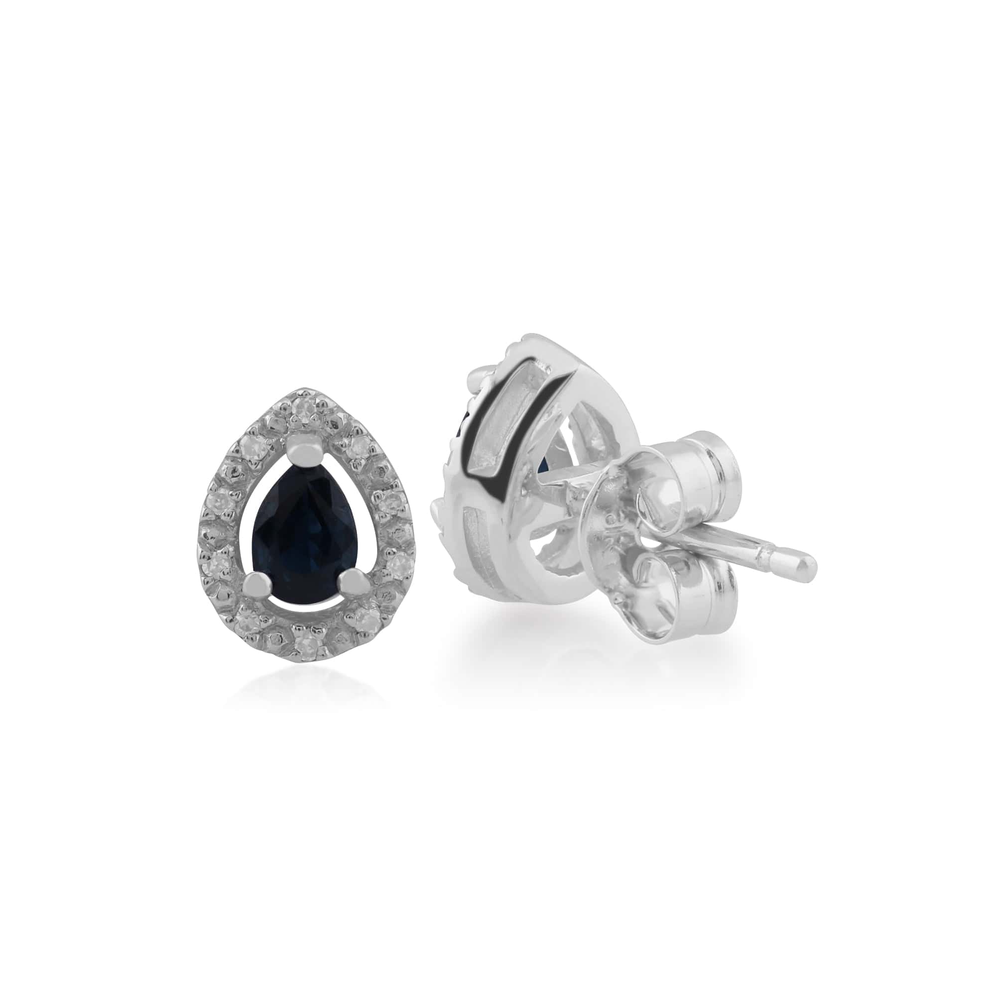 162E0201019 Classic Pear Sapphire & Diamond Halo Stud Earrings in 9ct White Gold 3