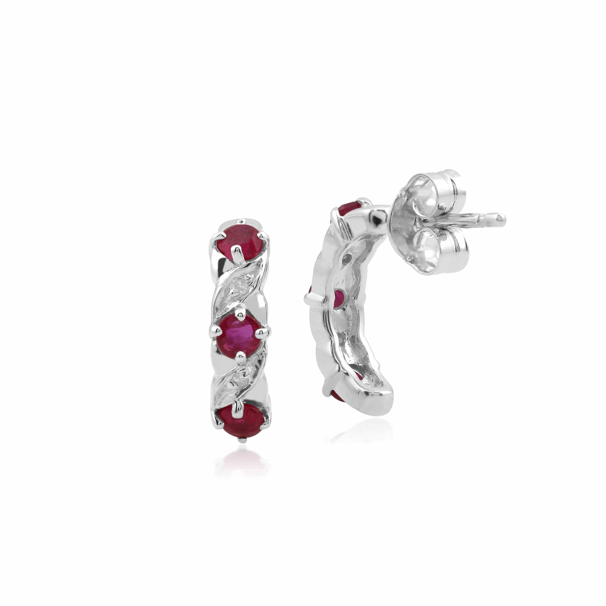 162E0238029 Classic Round Ruby & Diamond Half Hoop Earrings in 9ct White Gold 2