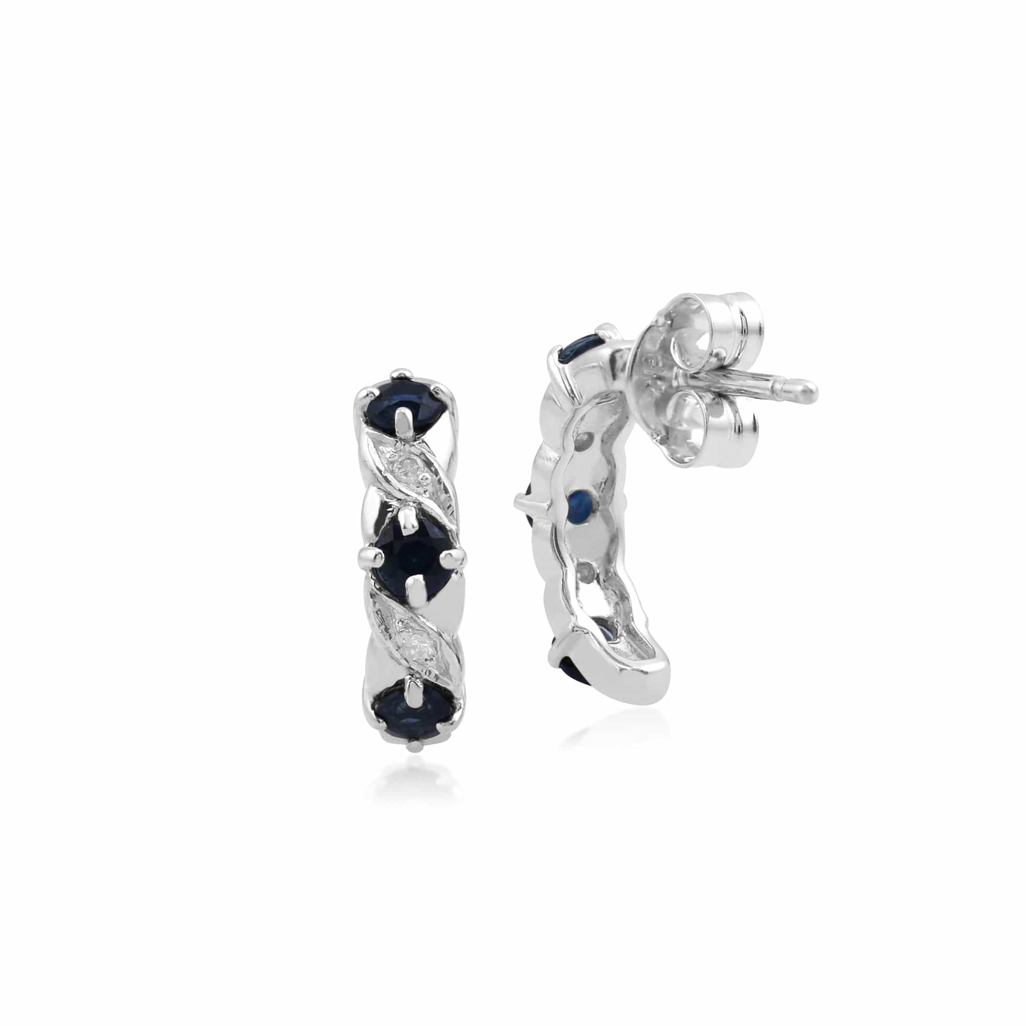 162E0238039 Art Nouveau Style Sapphire & Diamond Half Hoop Earrings in 9ct White Gold 2