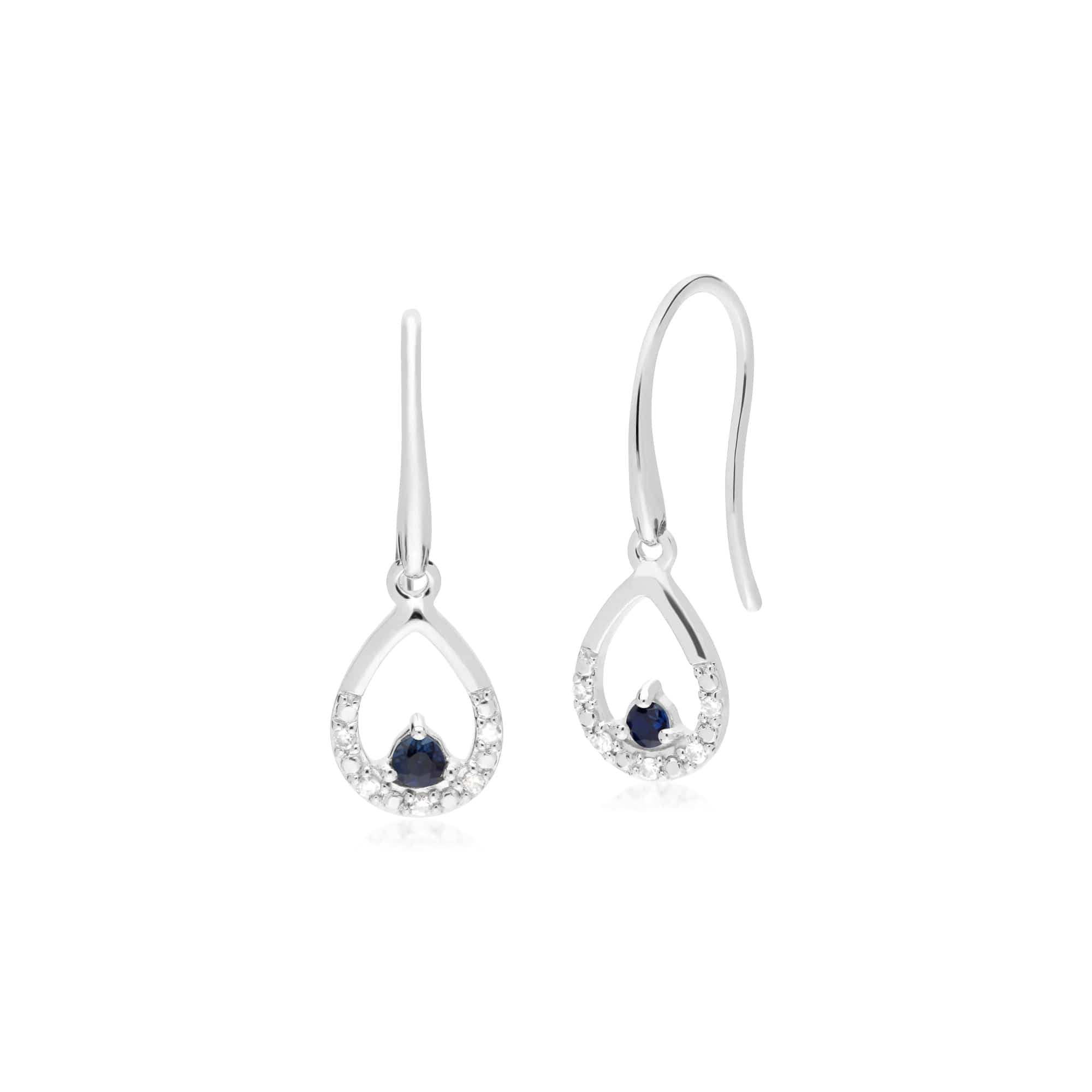 162E0259029 Classic Round Sapphire & Diamond Tear Drop Earrings in 9ct White Gold 1