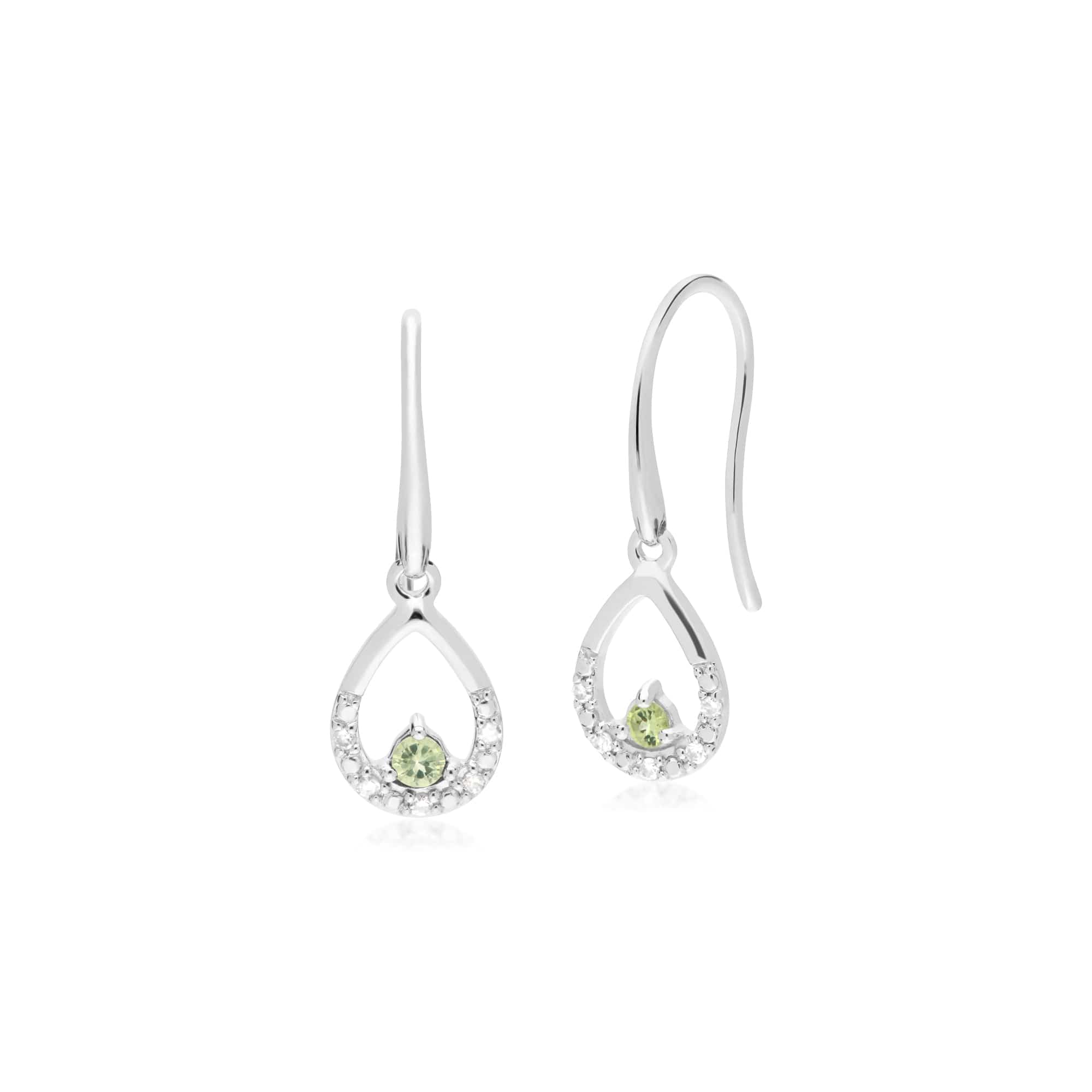 162E0259089 Classic Round Peridot & Diamond Tear Drop Earrings in 9ct White Gold 1
