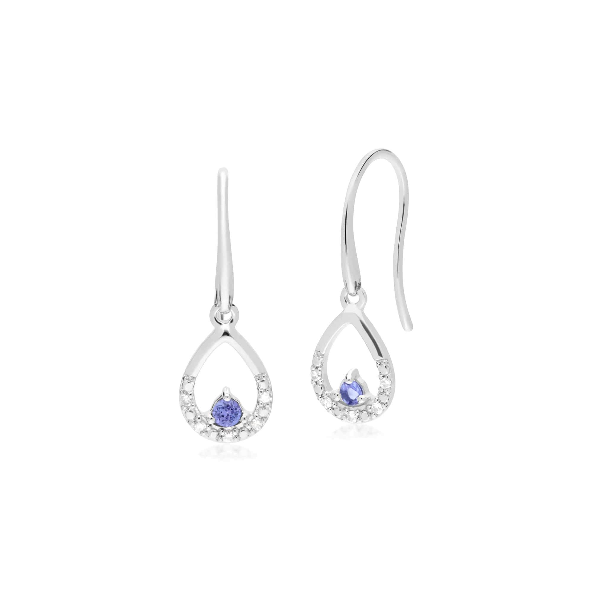 162E0259099 Classic Round Tanzanite & Diamond Tear Drop Earrings in 9ct White Gold 1