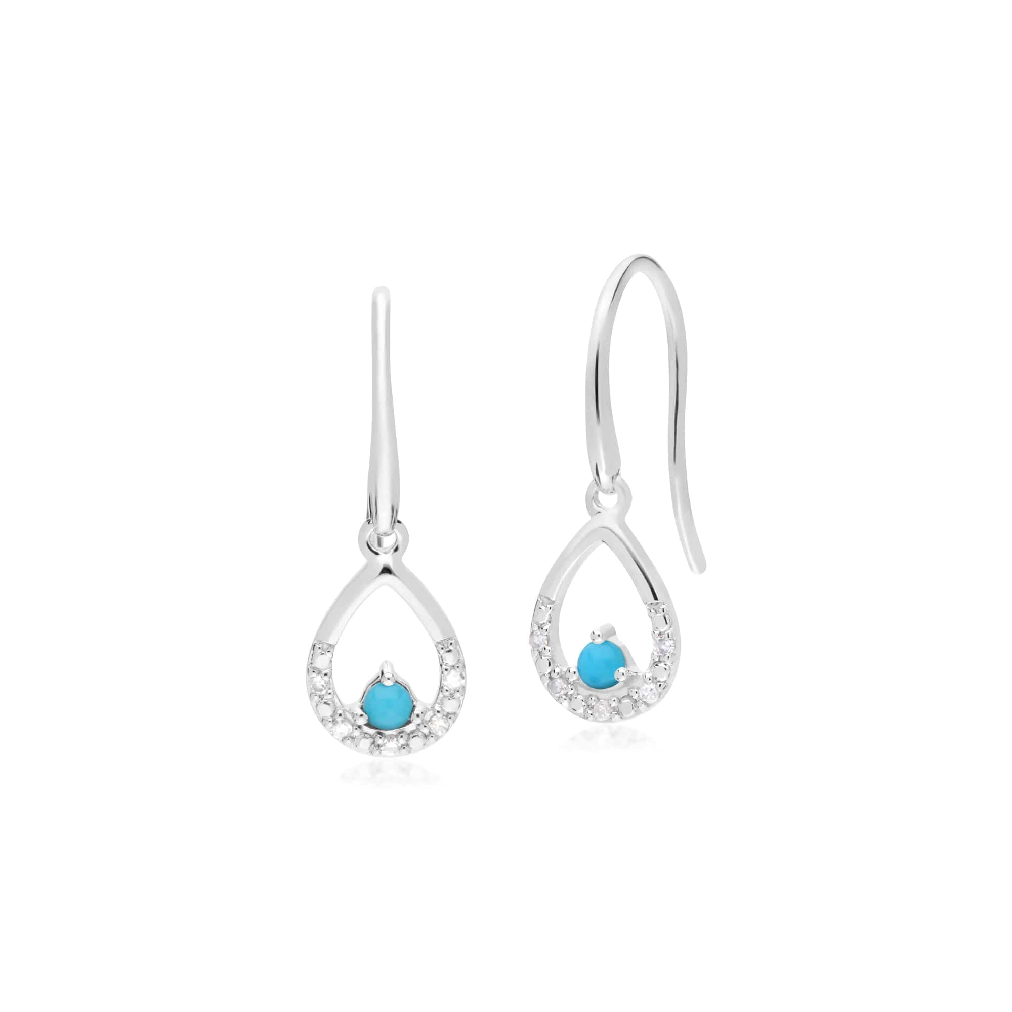 162E0261019 Classic Round Turquoise & Diamond Pear Drop Earrings in 9ct White Gold 1