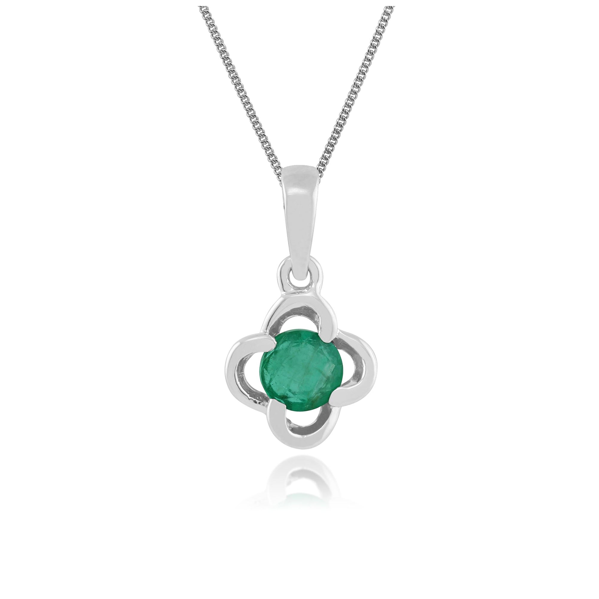 162P0095029 Floral Round Emerald & Diamond Halo Pendant in 9ct White Gold 1