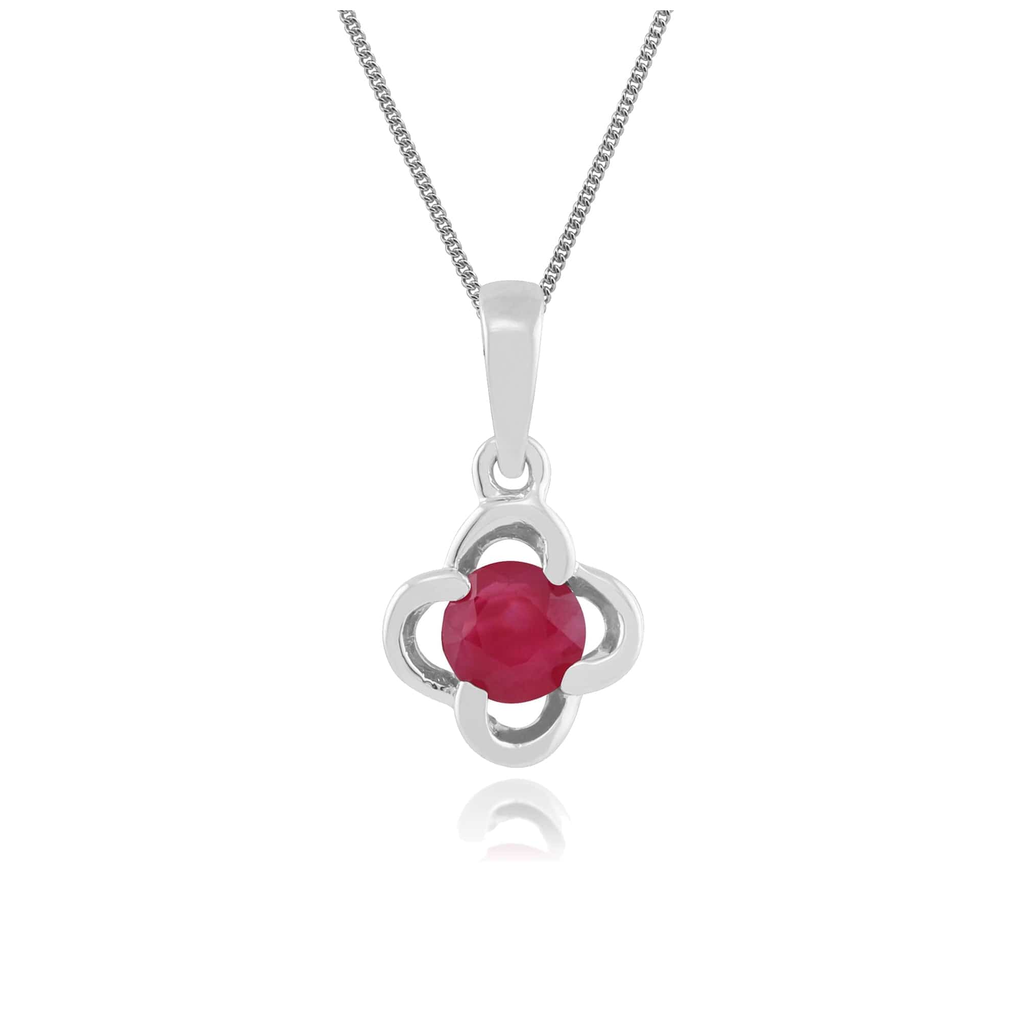 162P0095039 Floral Round Ruby Pendant in 9ct White Gold 1