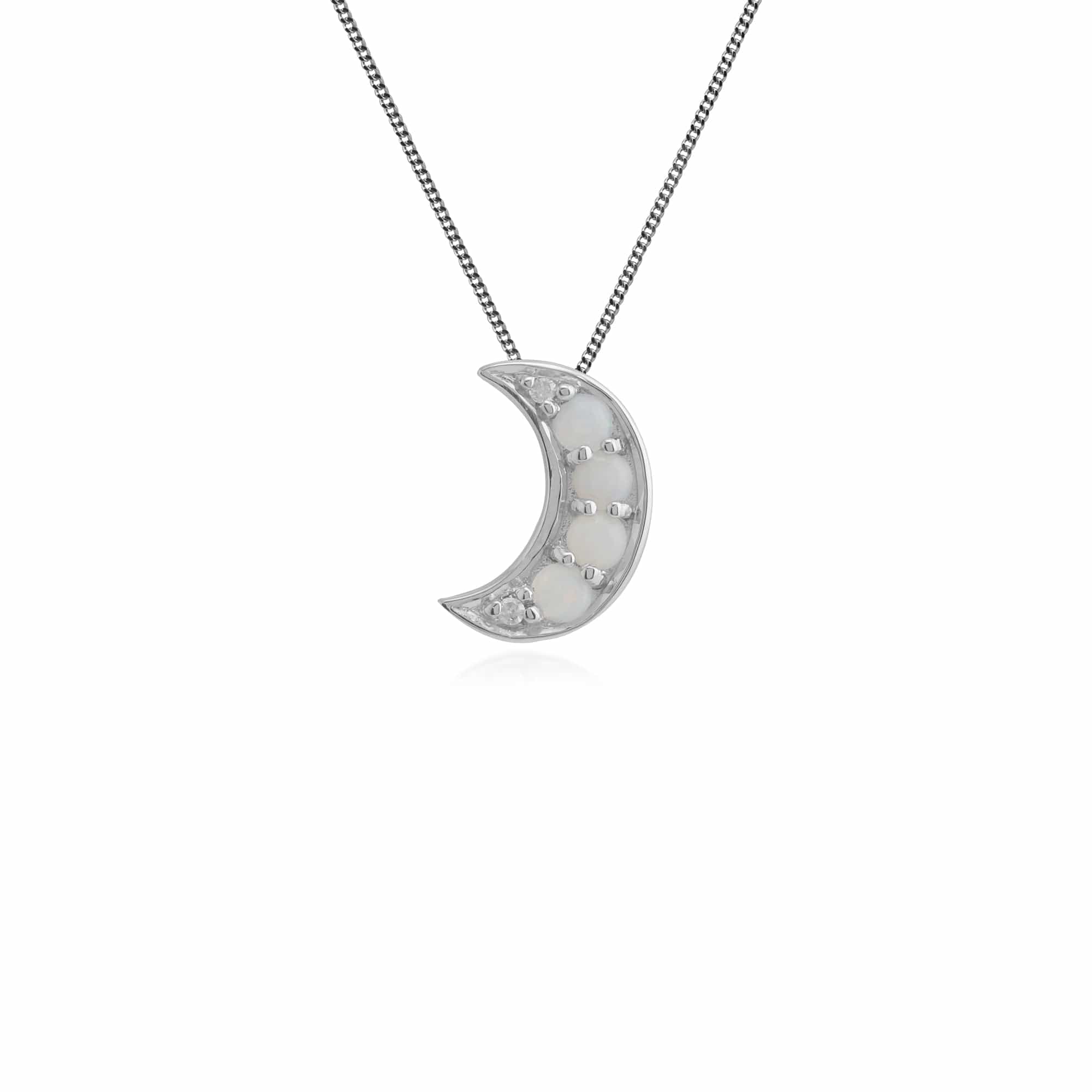 Gemondo 9ct White Gold 0.13ct Opal & Diamond Crescent Moon Pendant on 45cm Chain Image
