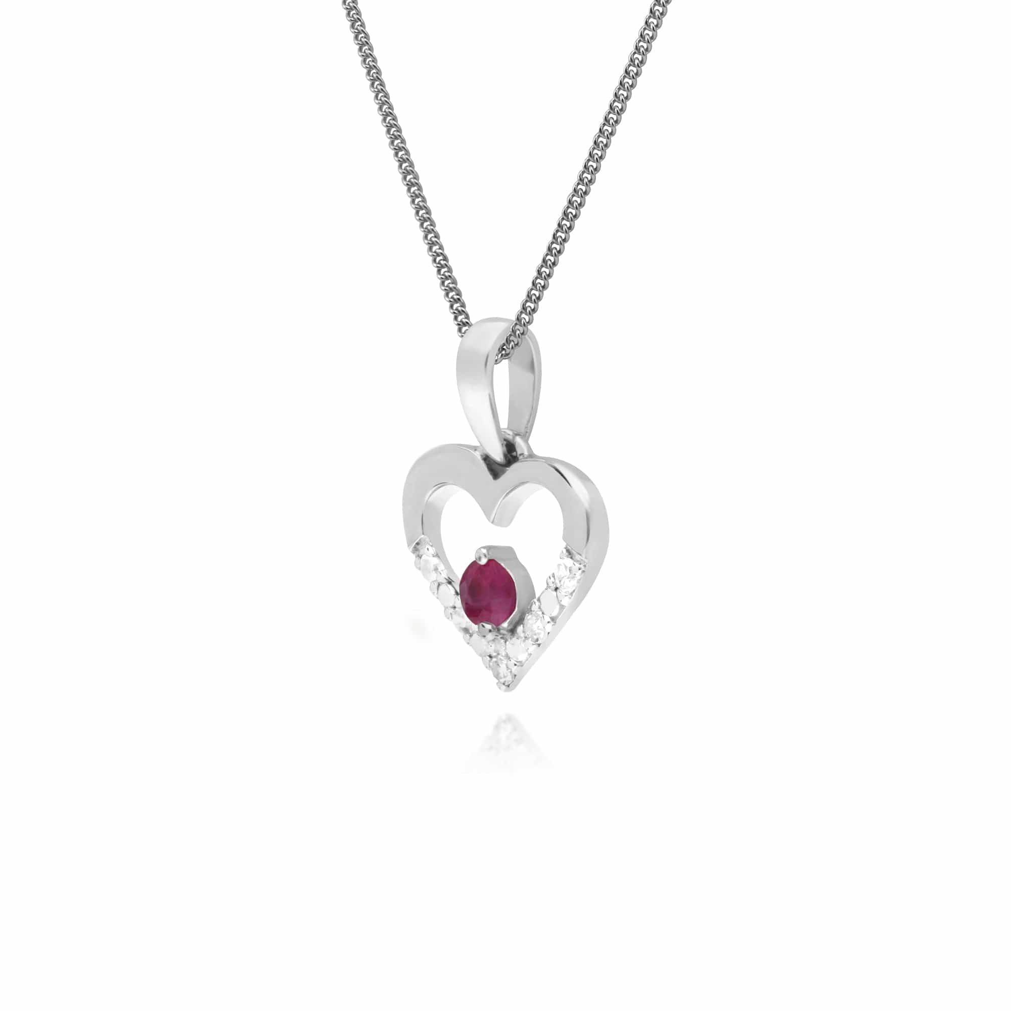162P0219019 Classic Round Ruby & Diamond Love Heart Shaped Pendant in 9ct White Gold 2