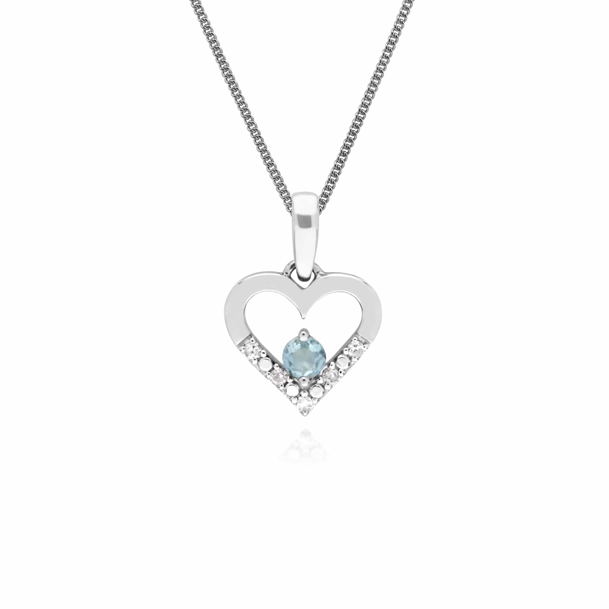 162E0258059-162P0219059 Classic Round Aquamarine & Diamond Heart Drop Earrings & Pendant Set in 9ct White Gold 3