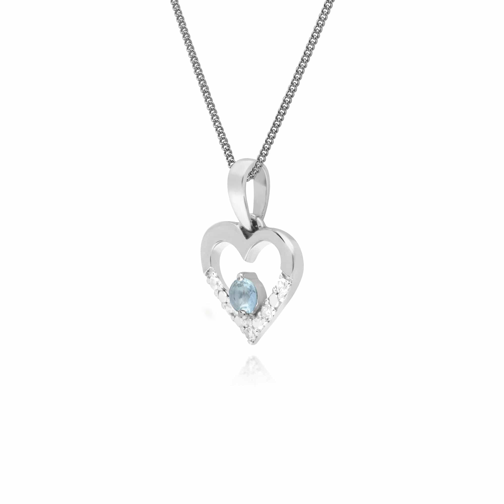 162P0219059 Classic Aquamarine & Diamond Love Heart Shaped Pendant in 9ct White Gold 2