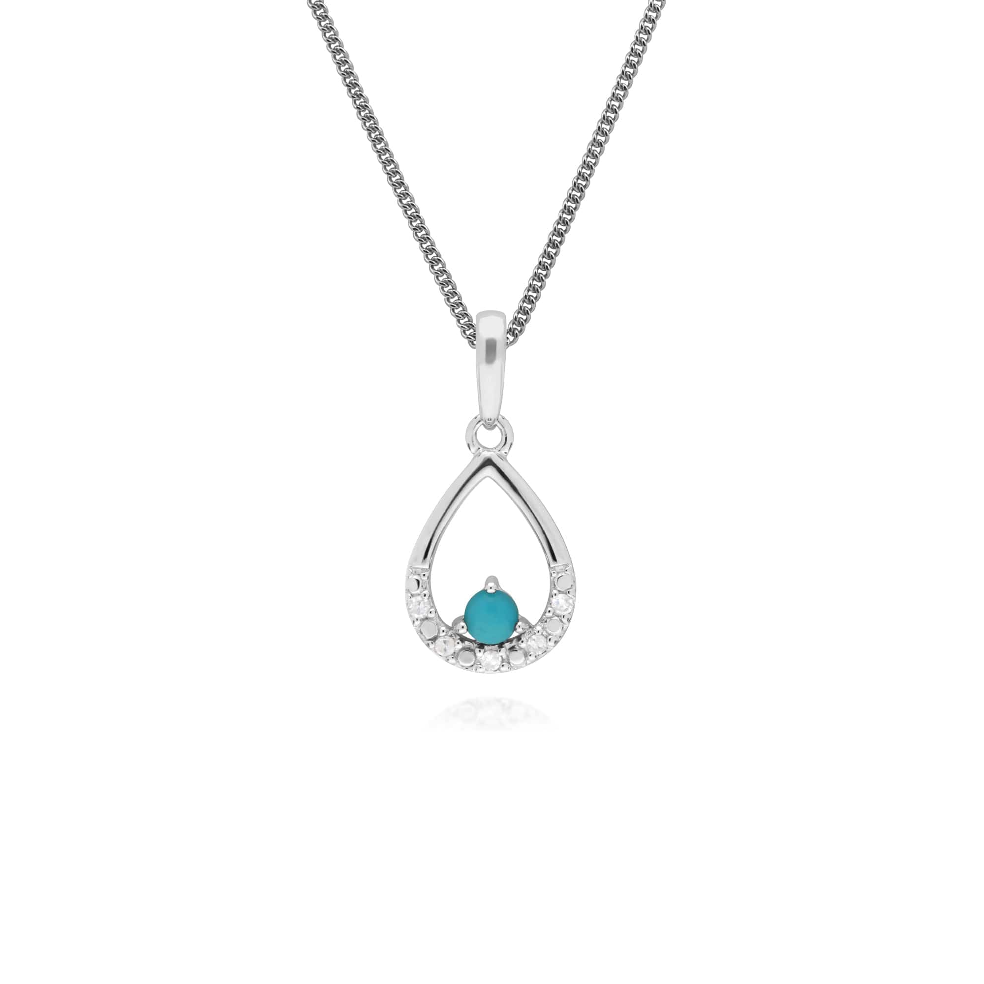162P0222019 Classic Round Turquoise & Diamond Pear Shaped Pendant in 9ct White Gold 1