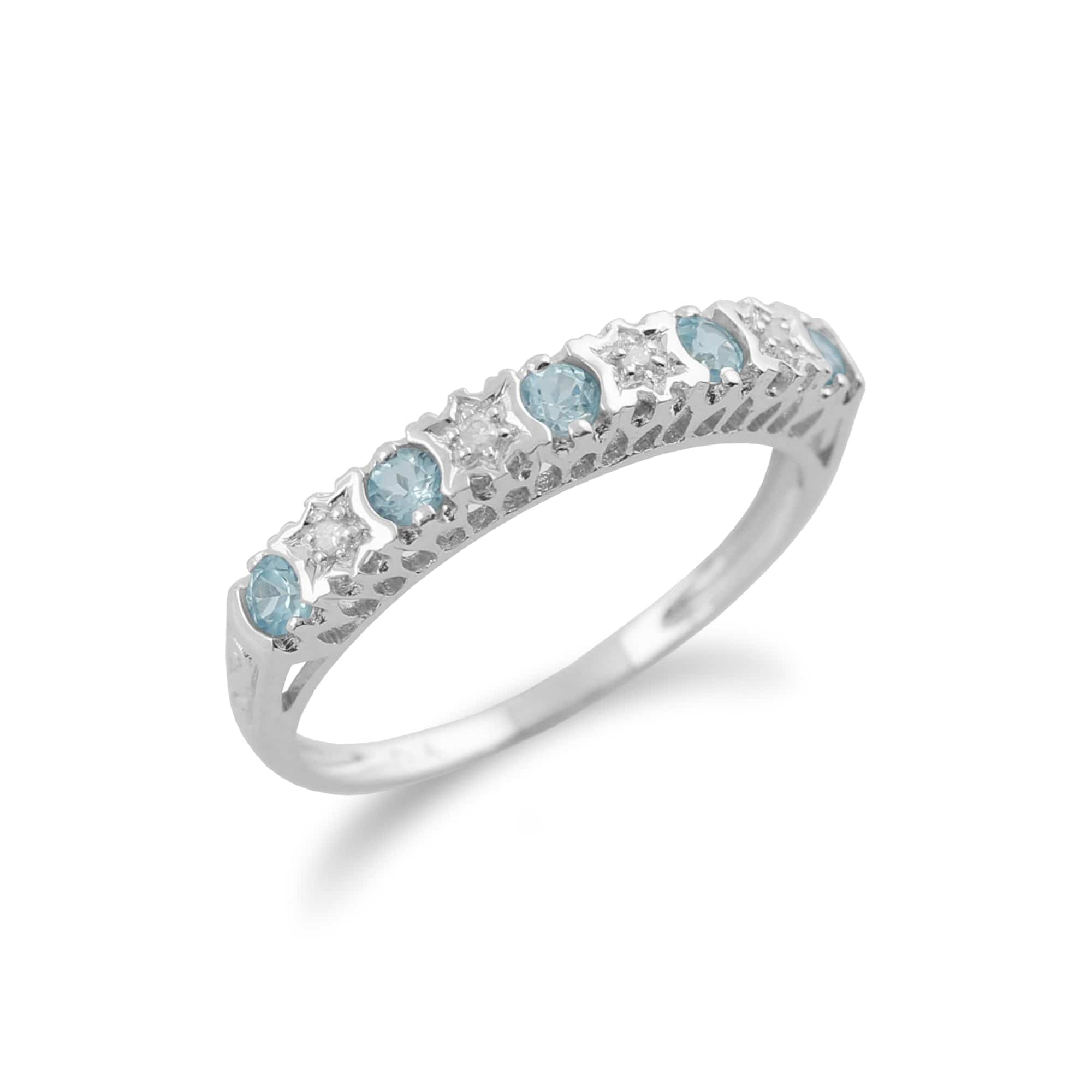 162R0118069 Classic Round Blue Topaz & Diamond Half Eternity Ring in 9ct White Gold 2