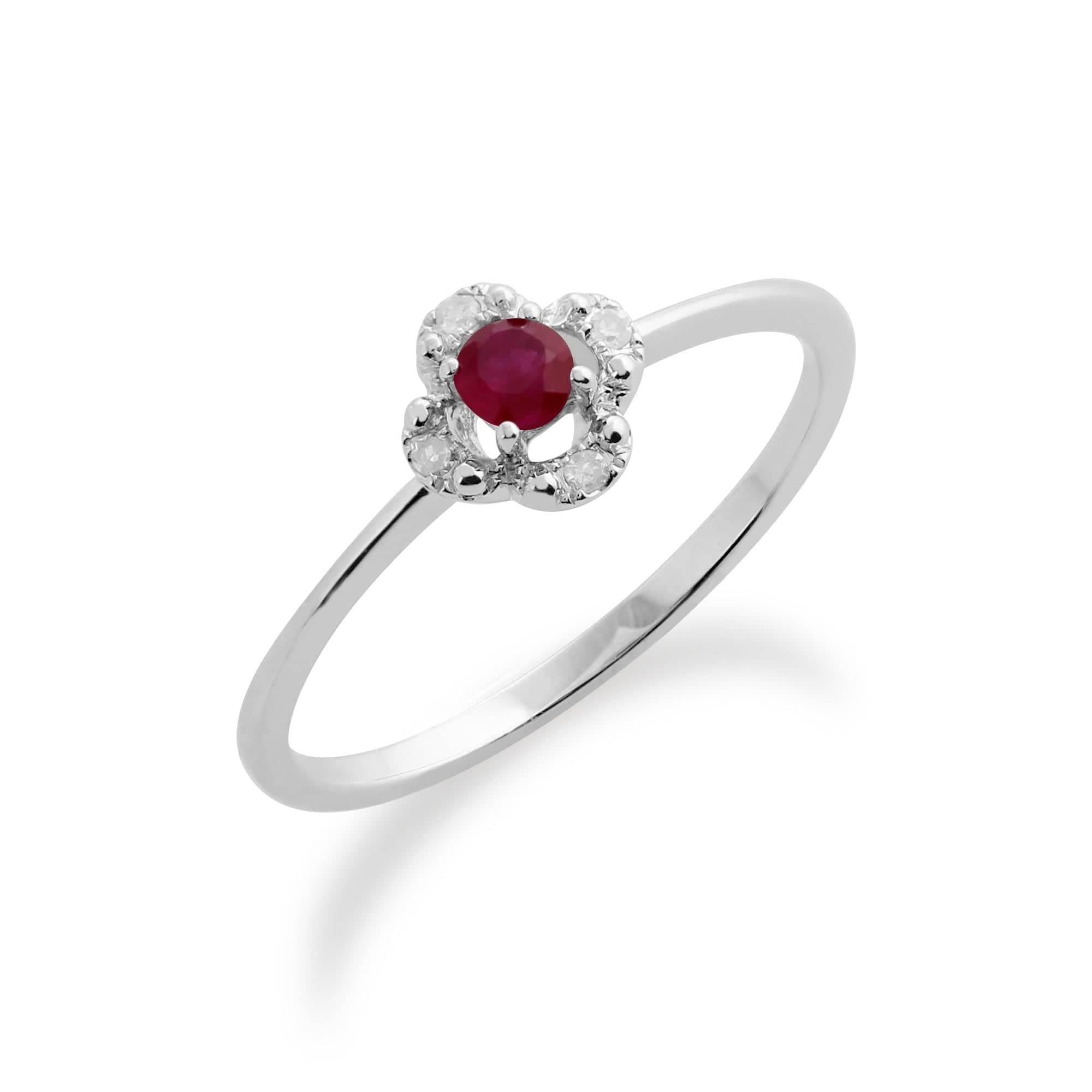 Gemondo 9ct White Gold 0.15ct Ruby & Diamond Floral Ring Image 1