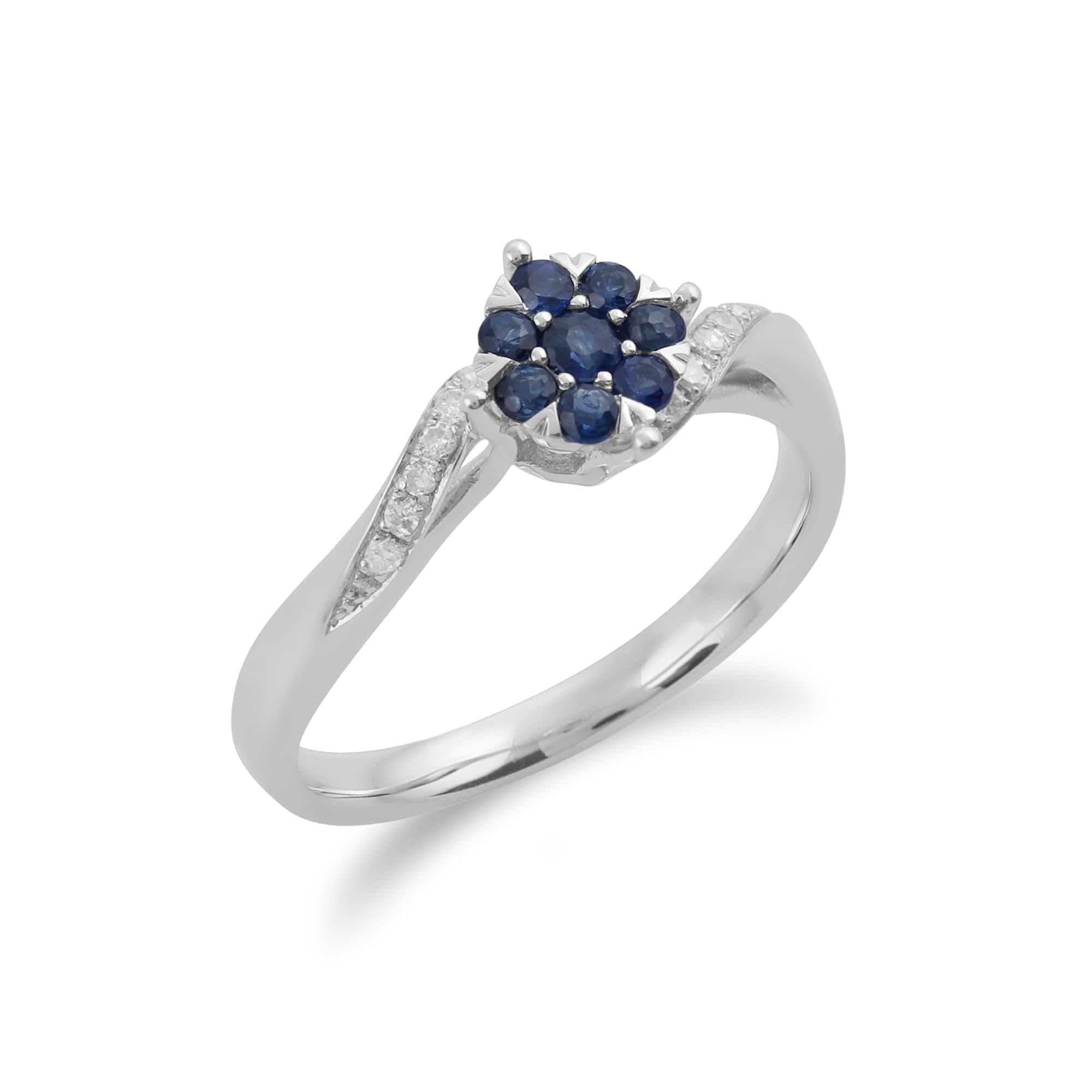 162R0215039 Gemondo 9ct White Gold 0.27ct Sapphire & Diamond Floral Ring 2
