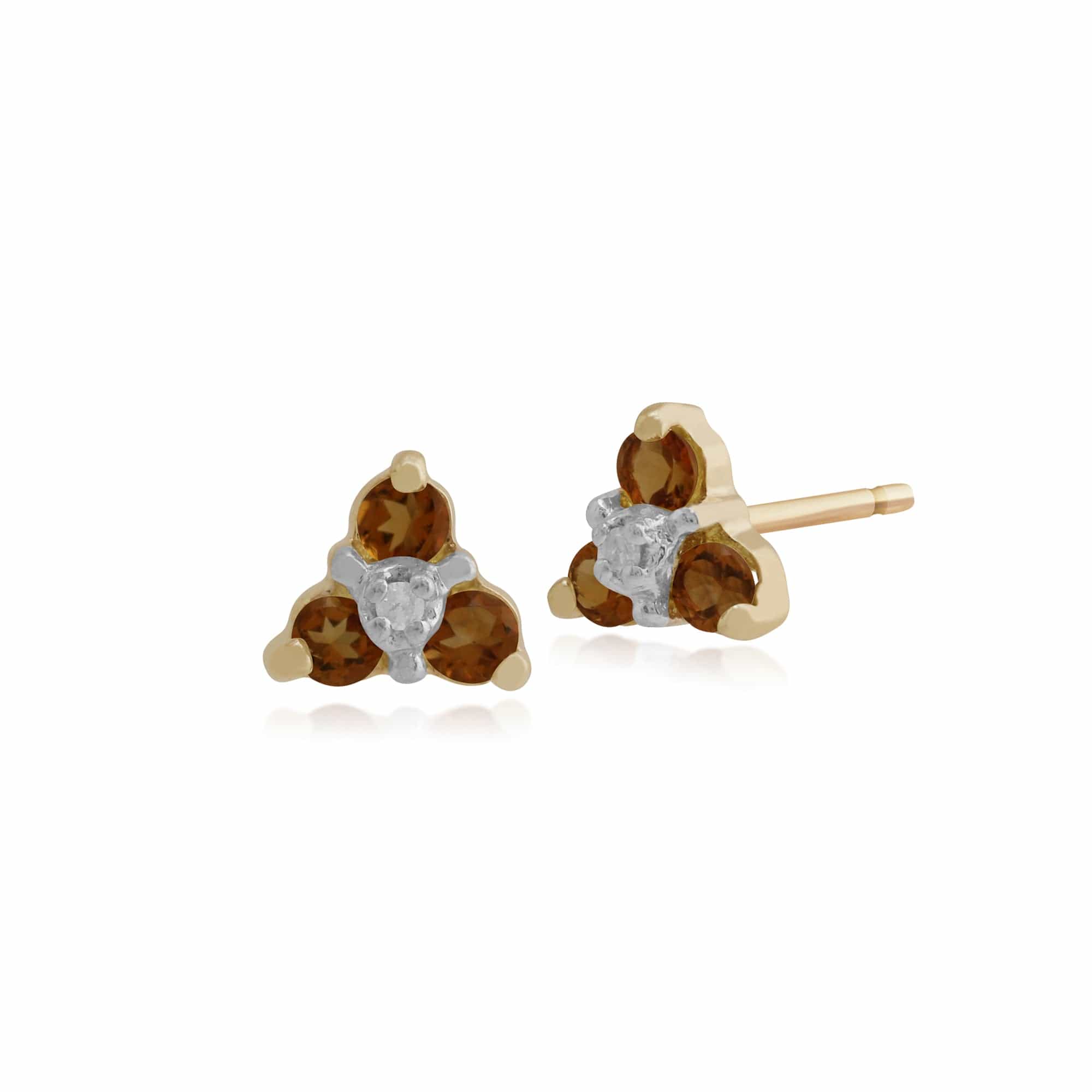 Floral Citrine Diamond Flower Stud Earrings Pendant Set Image 2
