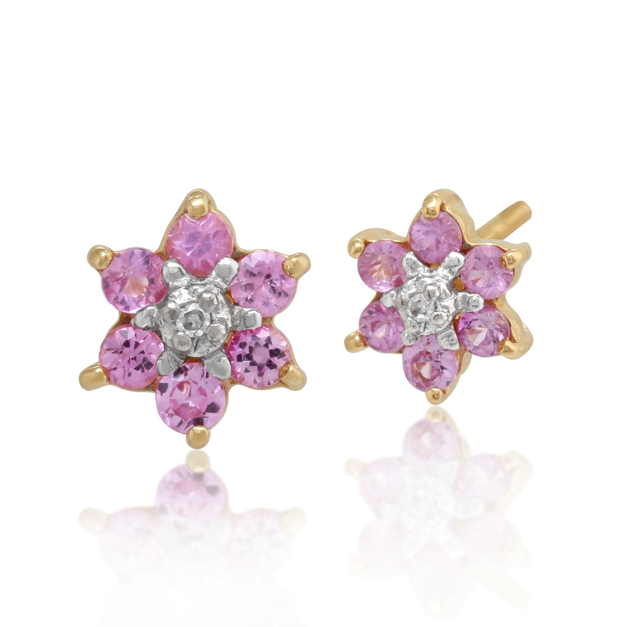 Floral Pink Sapphire & Diamond Cluster Stud Earrings & Pendant Set Image 2