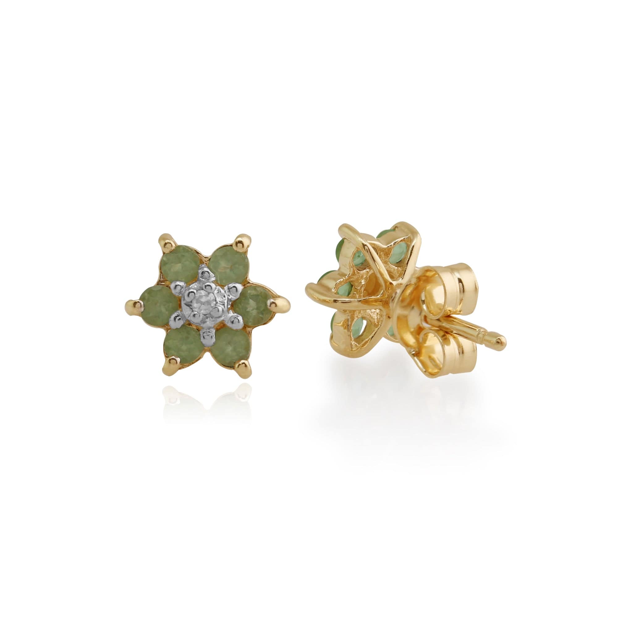 181E0019379 Floral Round Peridot & Diamond Cluster Stud Earrings in 9ct Yellow Gold 2