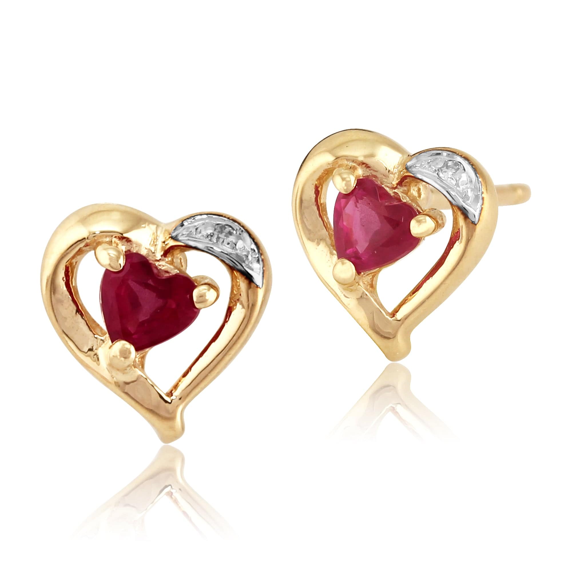 Classic Ruby & Diamond Heart Stud Earrings & Ring Set Image 2
