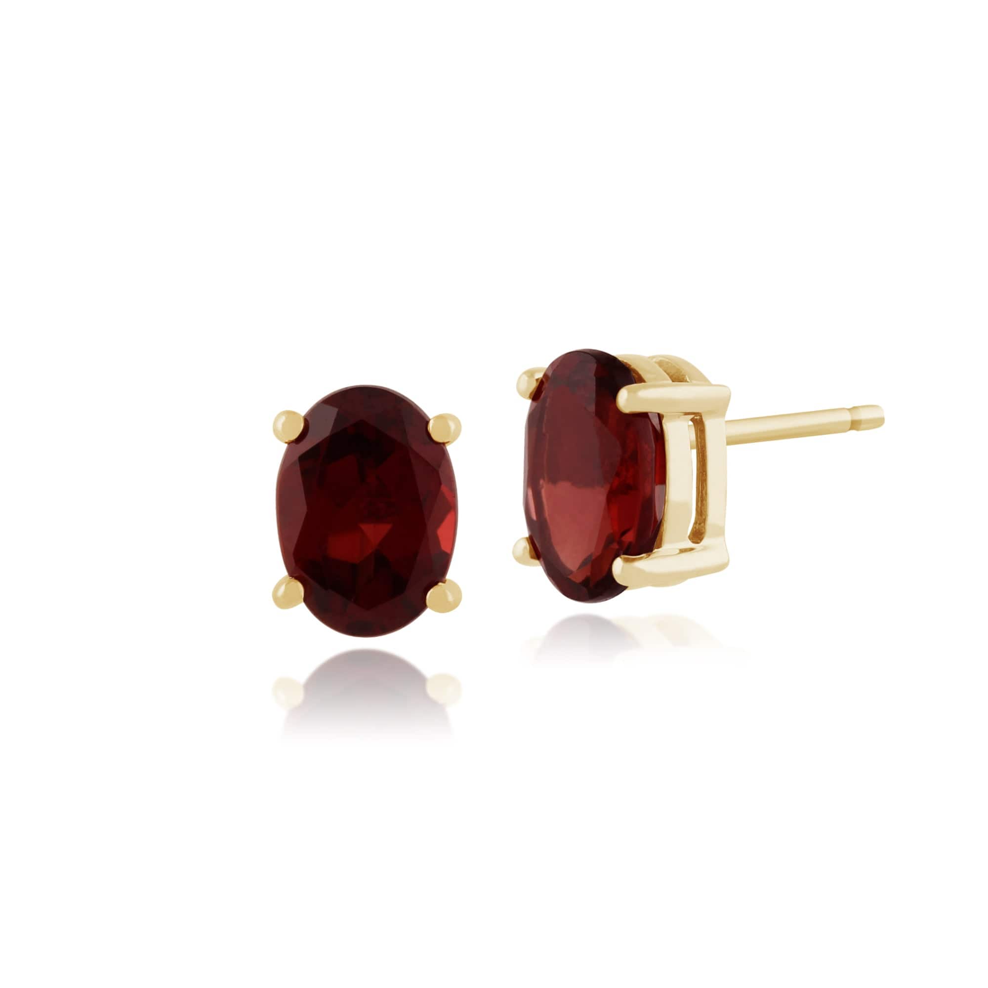 Classic Oval Garnet Stud Earrings in 9ct Yellow Gold - Gemondo