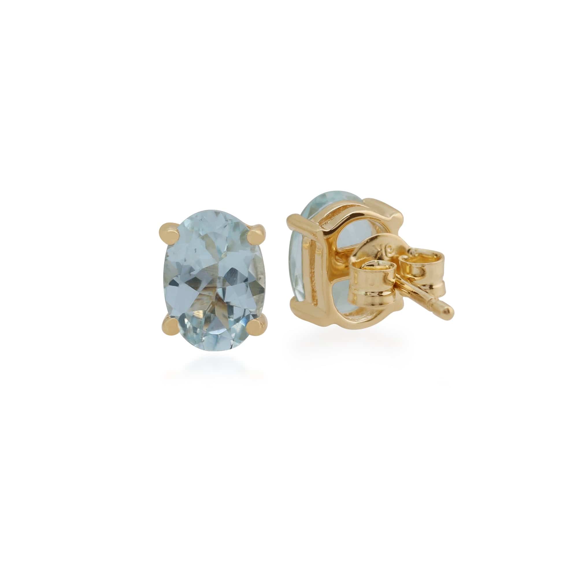 10239 Classic Oval Aquamarine Claw Set Stud Earrings in 9ct Yellow Gold 2