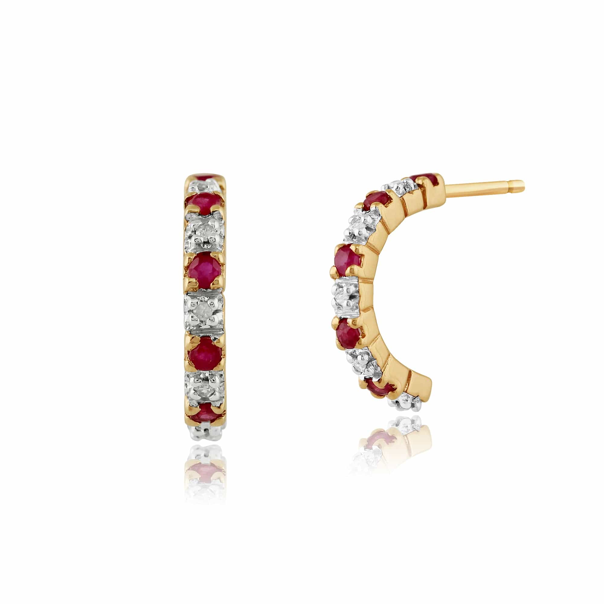 Classic Ruby & Diamond Half Hoop Earrings & Half Eternity Ring Set Image 2