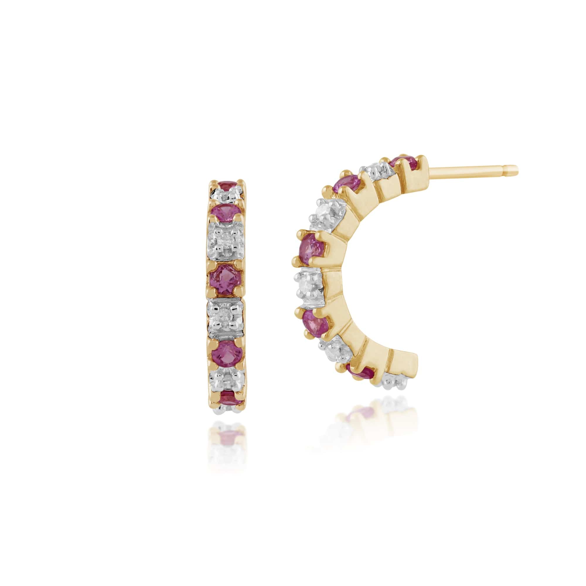 Classic Pink Sapphire & Diamond Half Hoop Earrings & Half Eternity Ring Image 2