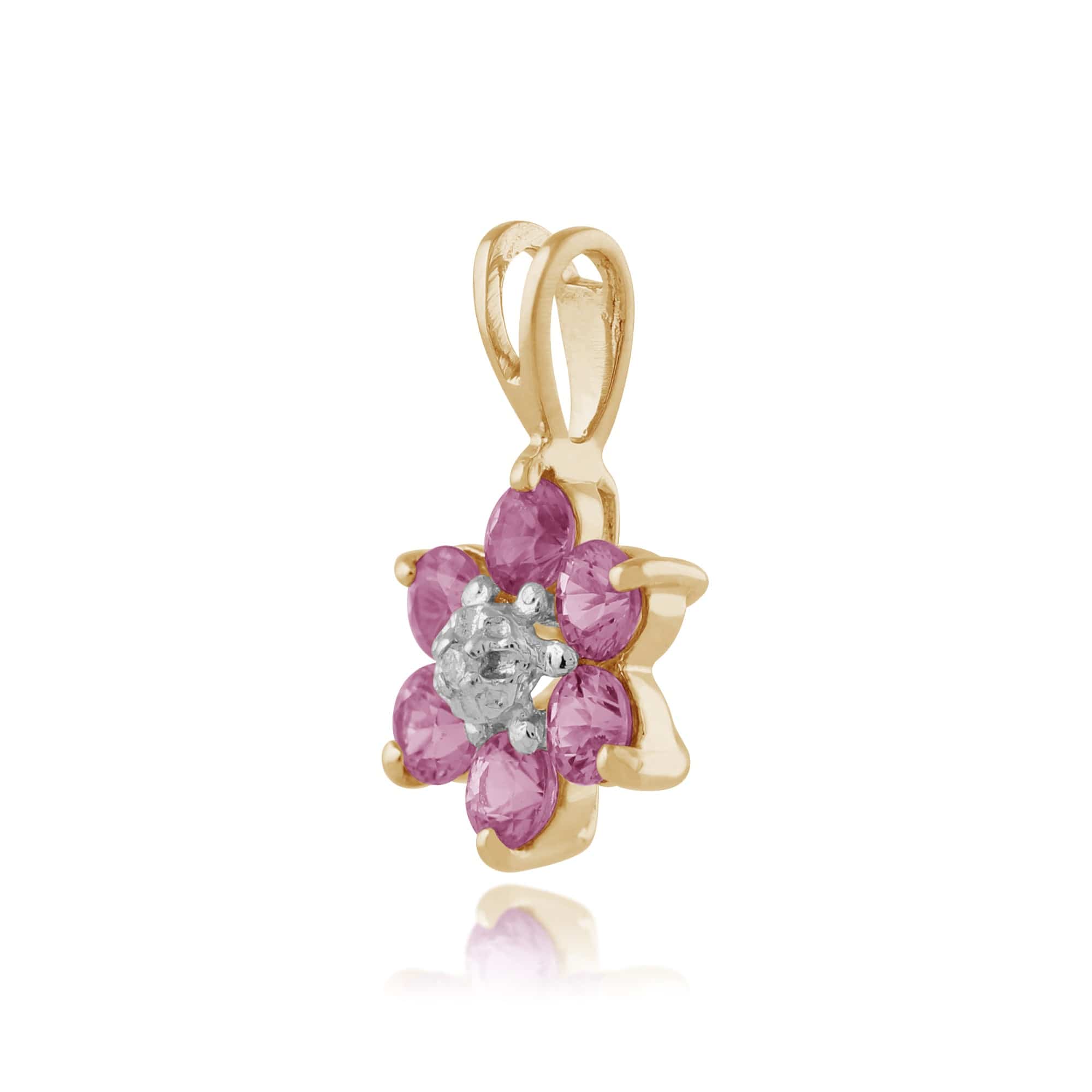 10516 Floral Round Pink Sapphire & Diamond Cluster Pendant in 9ct Yellow Gold 2