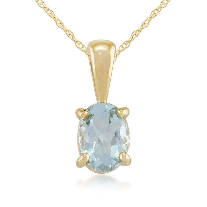 Classic Oval Aquamarine Pendant in 9ct Yellow Gold - Gemondo