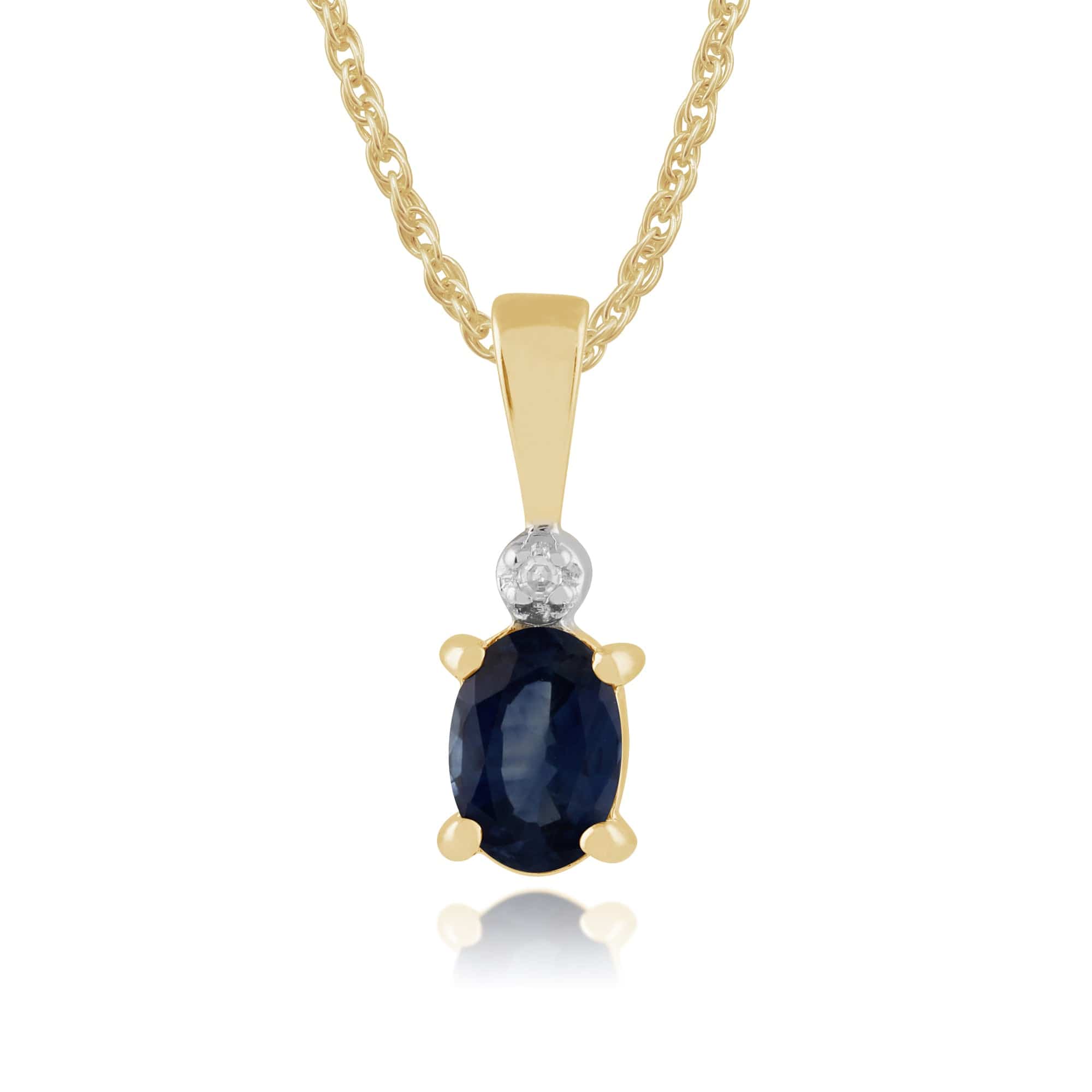 Classic Oval Light Blue Sapphire & Diamond Pendant in 9ct Yellow Gold - Gemondo