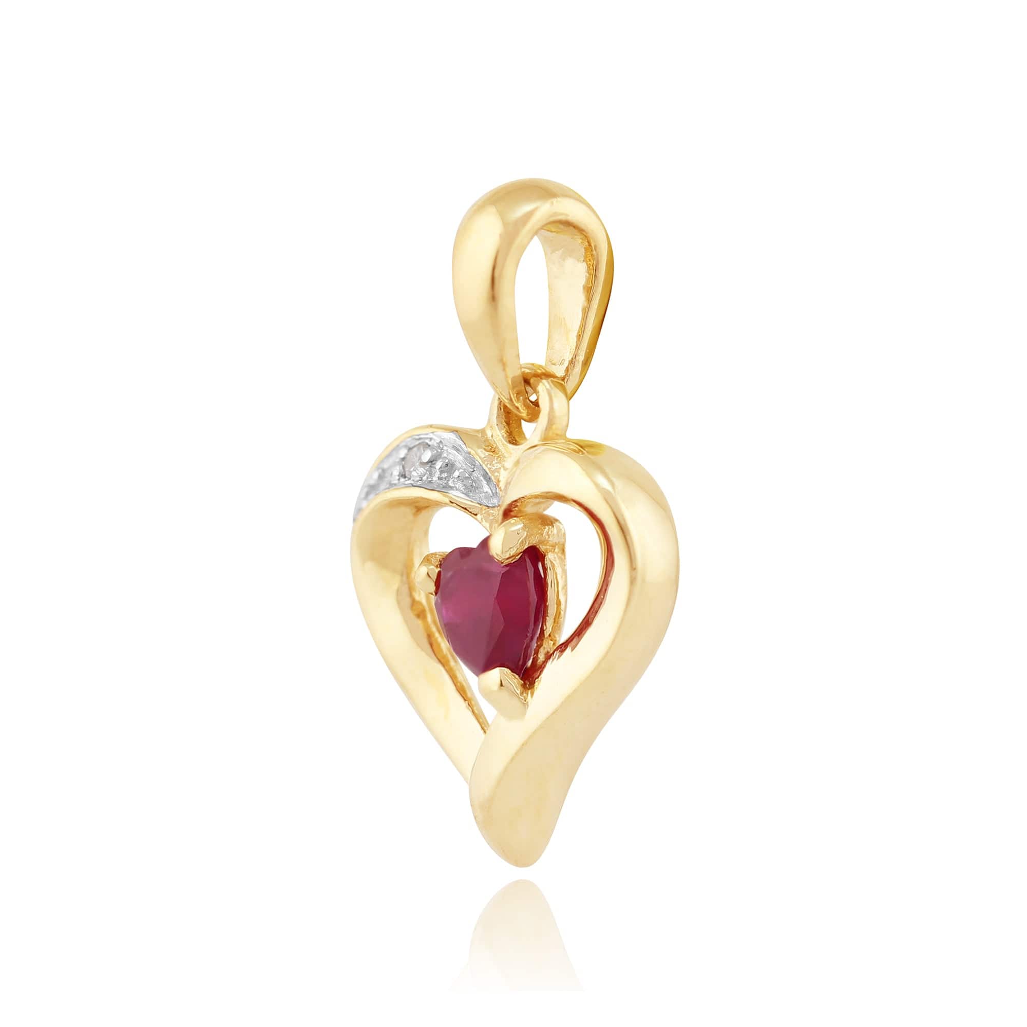 10916 Classic Round Ruby & Diamond Heart Pendant in 9ct Yellow Gold 2
