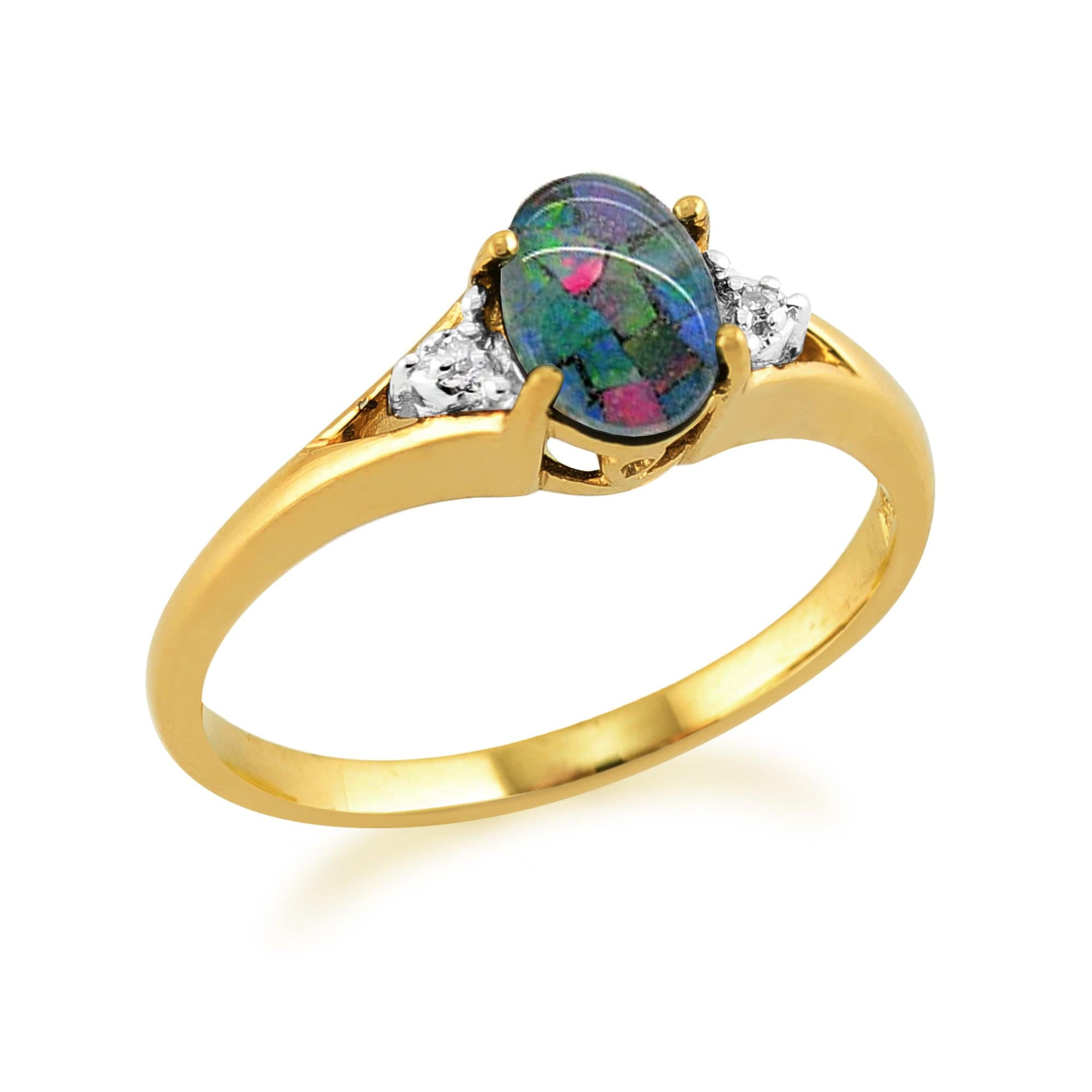 23518 Classic Oval Triplet Opal & Diamond Ring in 9ct Yellow Gold 3