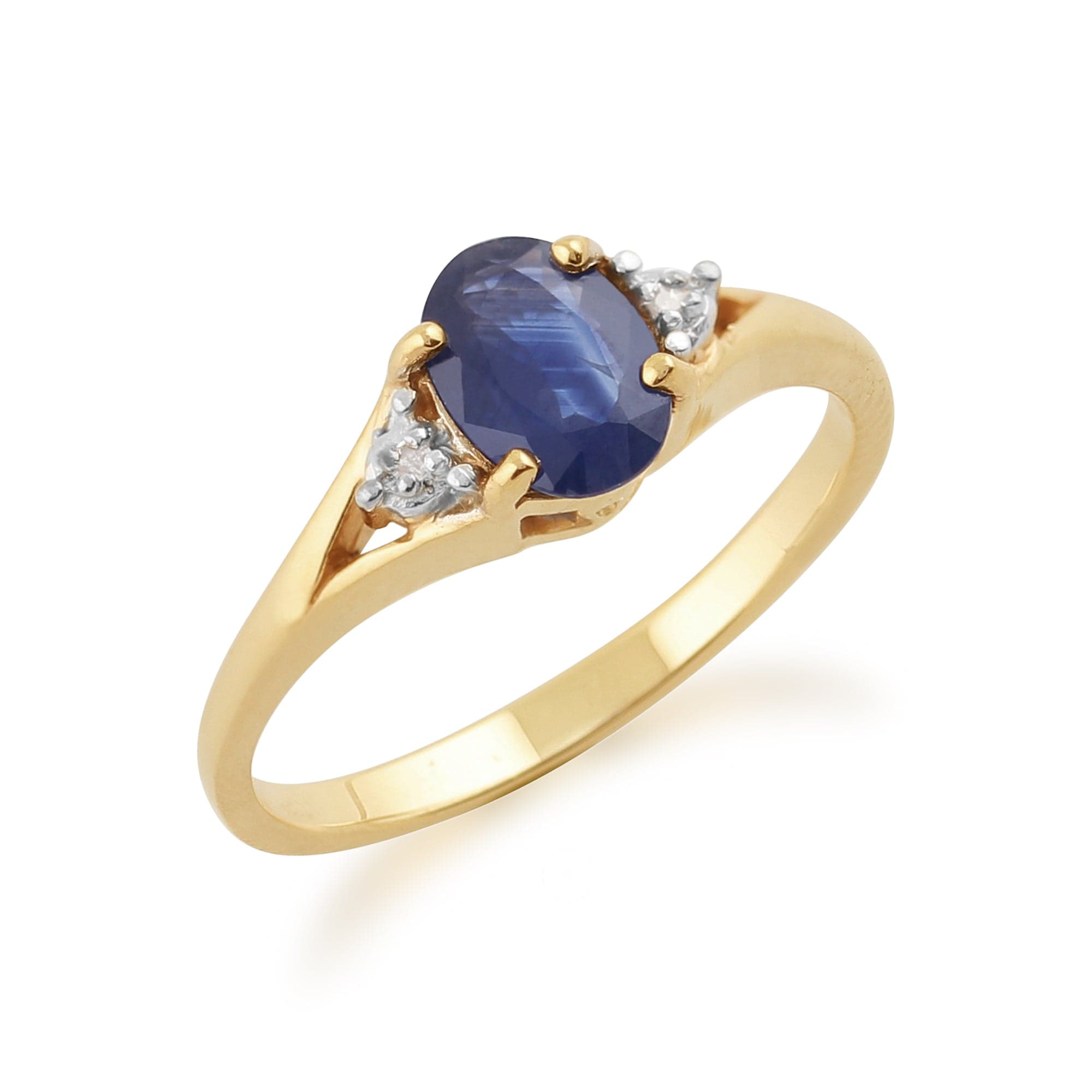 26997 Classic Oval Light Blue Sapphire & Diamond Ring in 9ct Yellow Gold 2