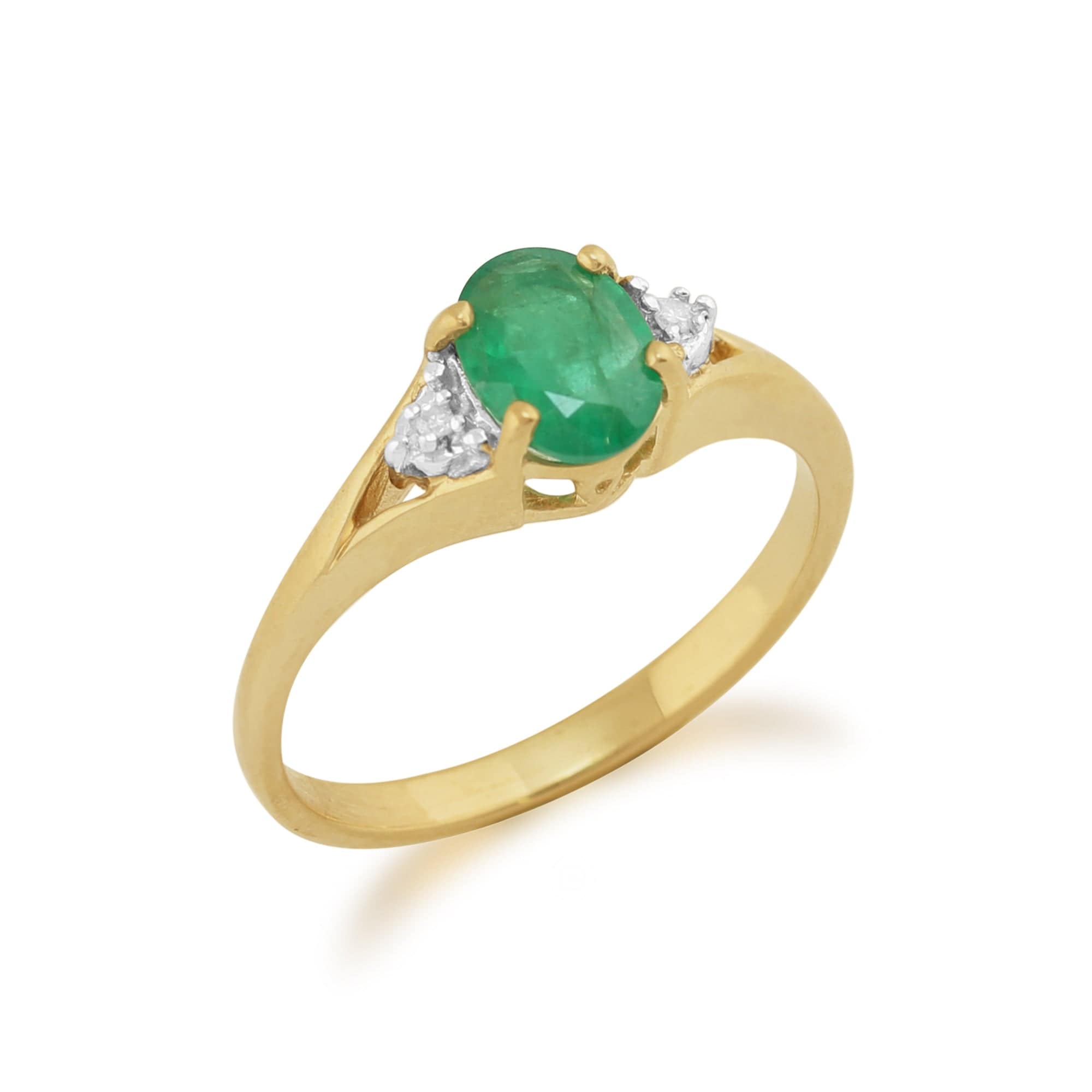 26998 Classic Oval Emerald & Diamond Ring in 9ct Yellow Gold 2