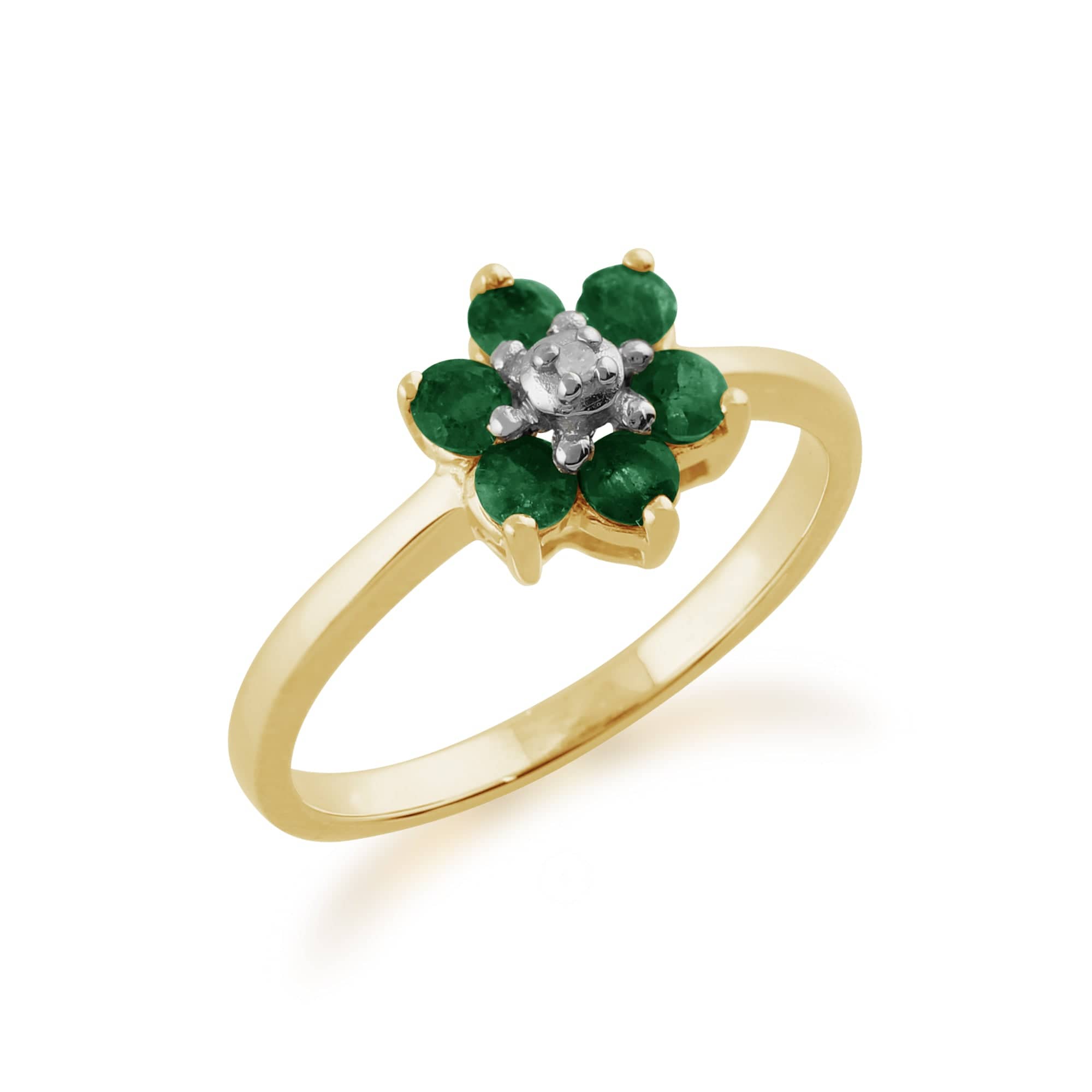 181R4149069 Floral Round Emerald & Diamond Cluster Ring in 9ct Yellow Gold 2