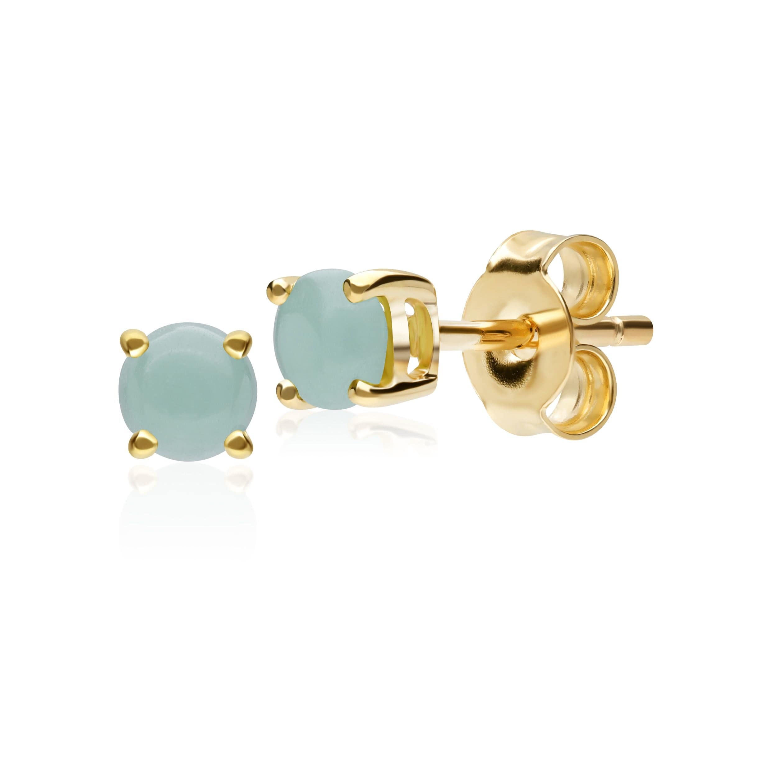 135E1412019 Classic Round Green Jade Claw Set Stud Earrings in 9ct Yellow Gold 1