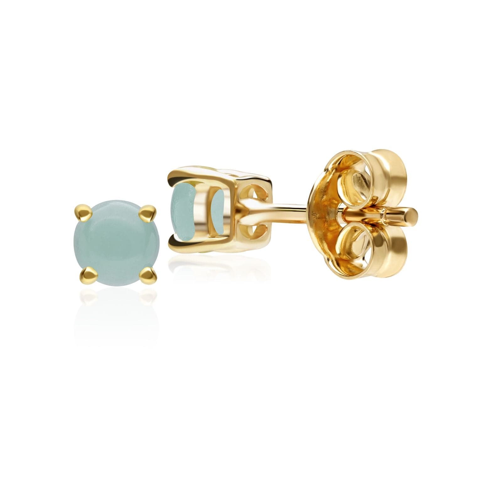 135E1412019 Classic Round Green Jade Claw Set Stud Earrings in 9ct Yellow Gold 2