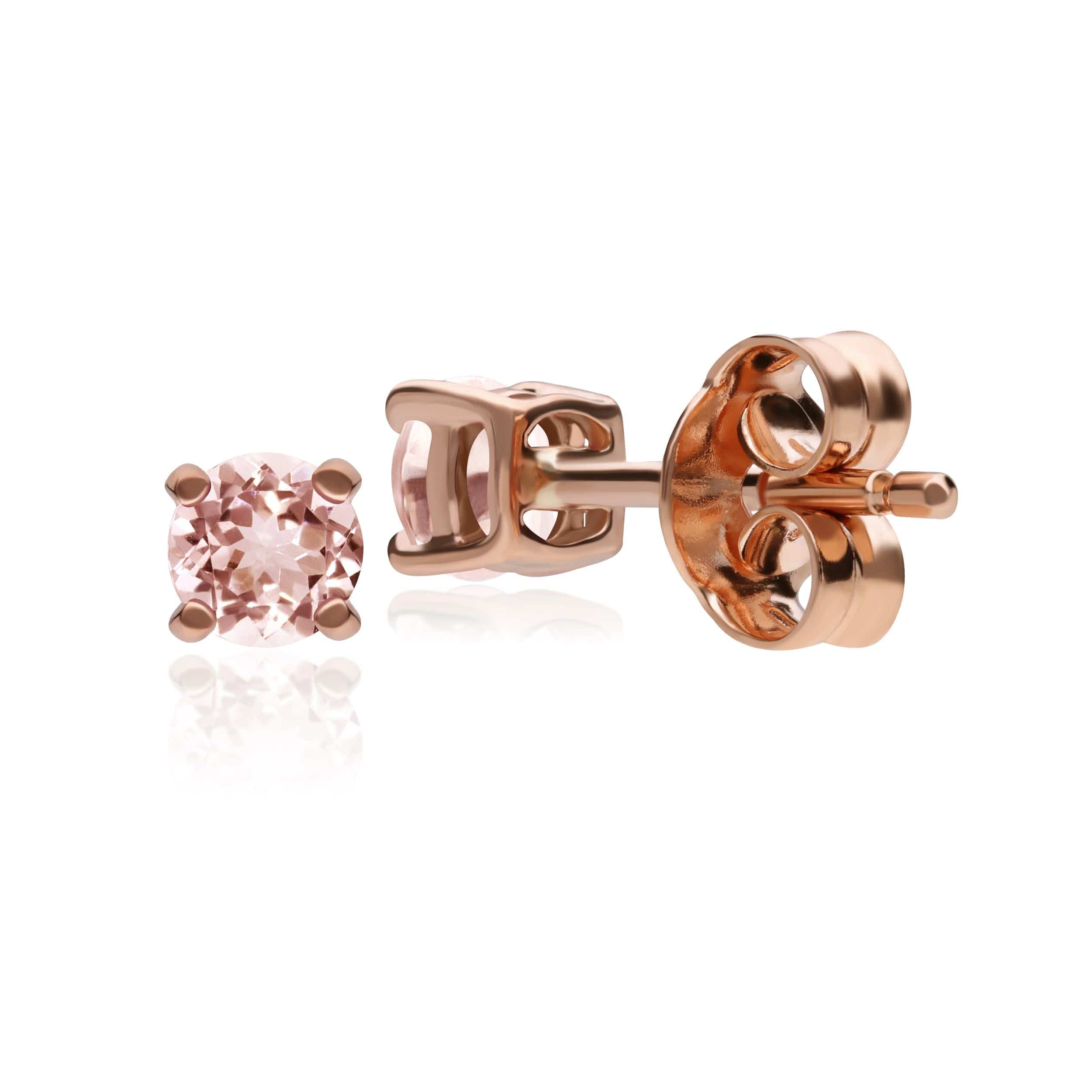 183E4316019 Classic Round Morganite Claw Set Stud Earrings in 9ct Rose Gold 3