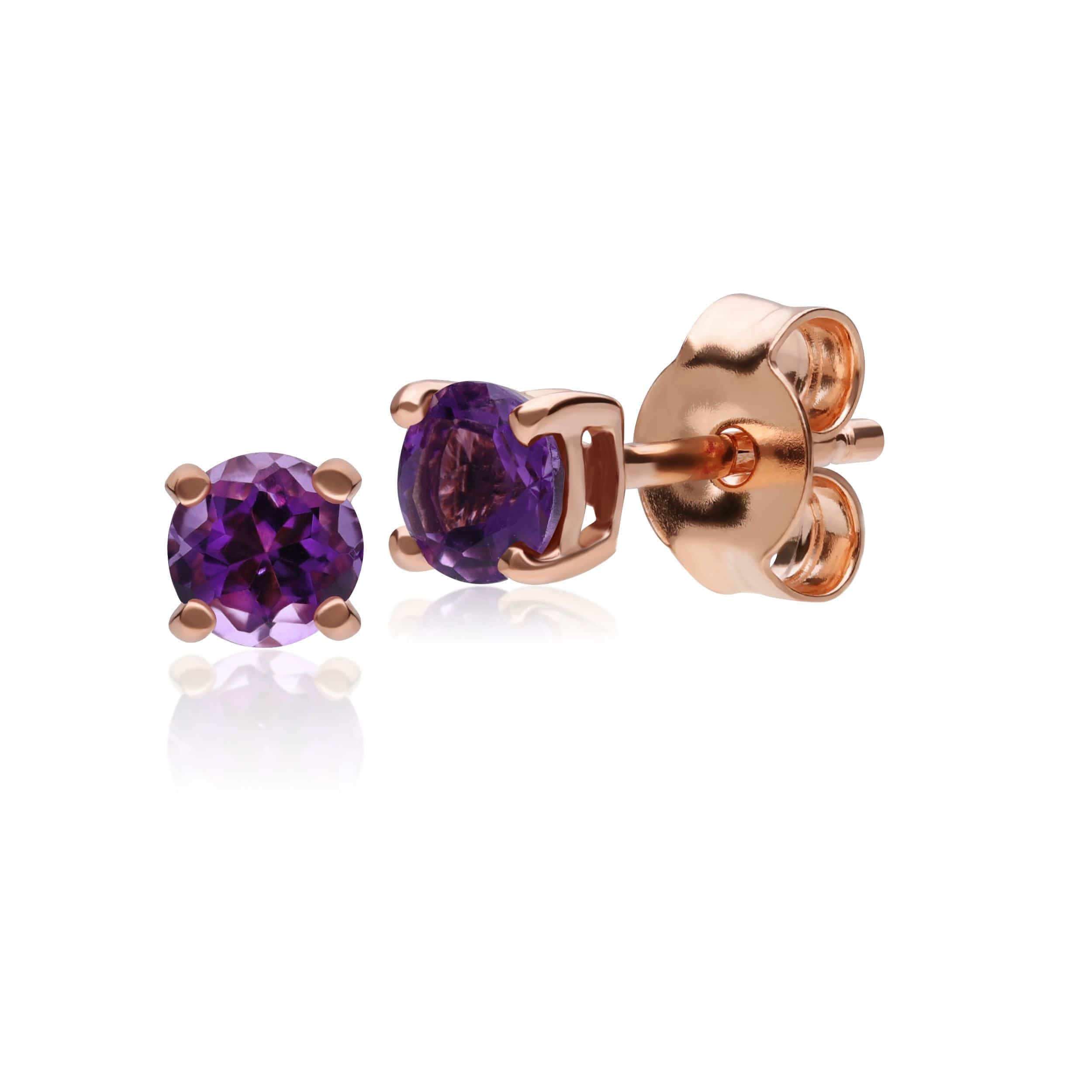183E4316059 Classic Round Amethyst Claw Set Stud Earrings in 9ct Rose Gold 1