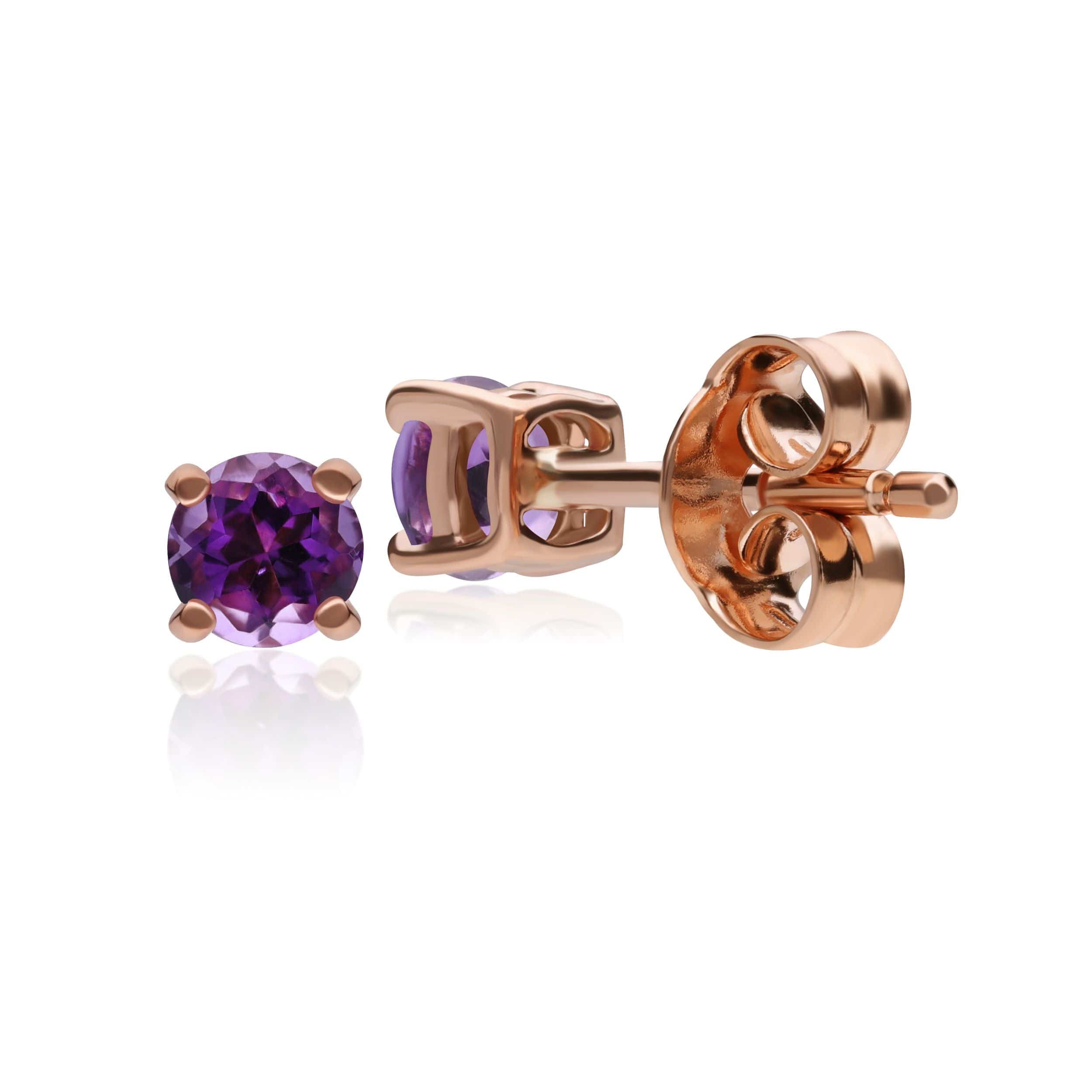 183E4316059 Classic Round Amethyst Claw Set Stud Earrings in 9ct Rose Gold 3