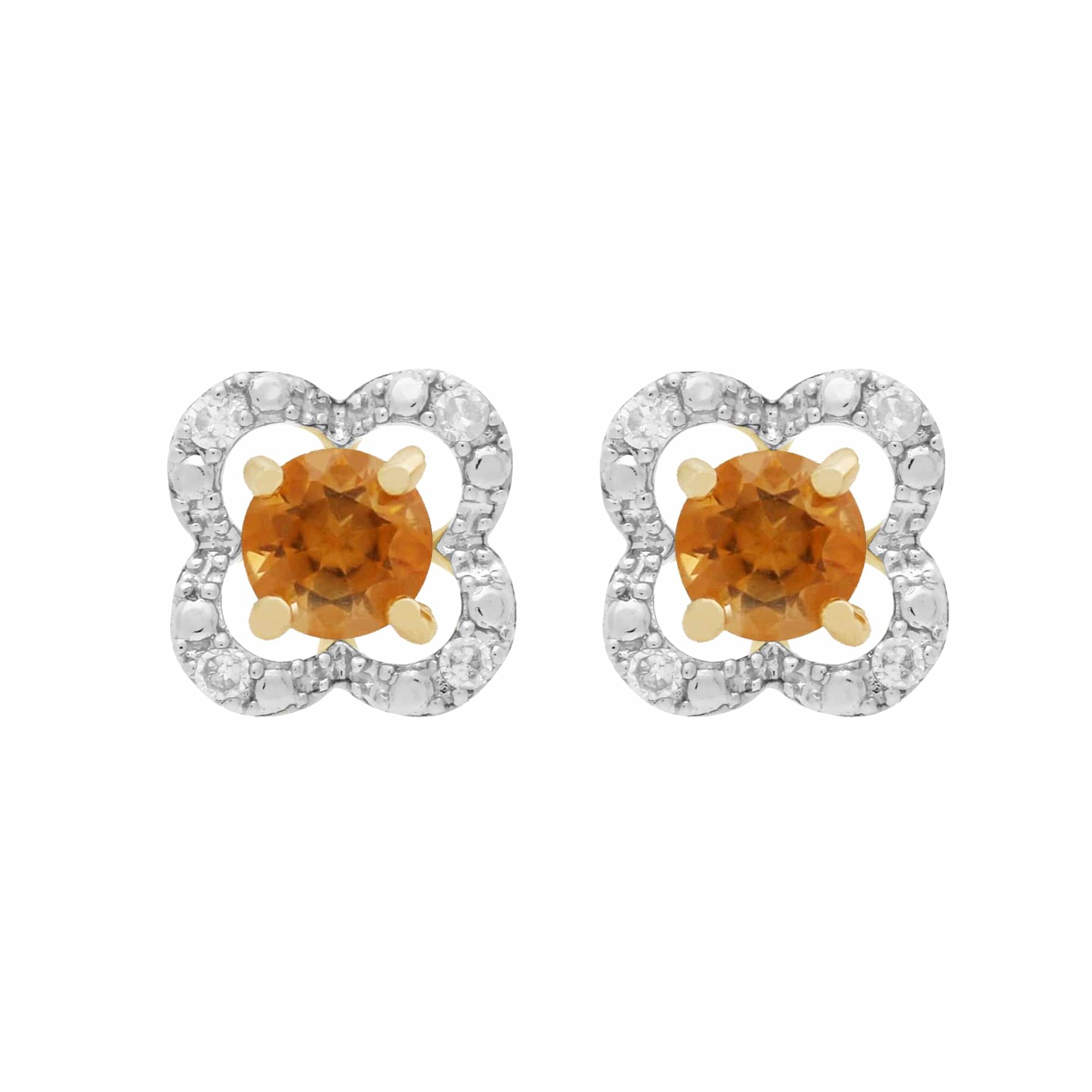 183E0083139-191E0375019 Classic Round Citrine Stud Earrings with Detachable Diamond Floral Ear Jacket in 9ct Yellow Gold 1