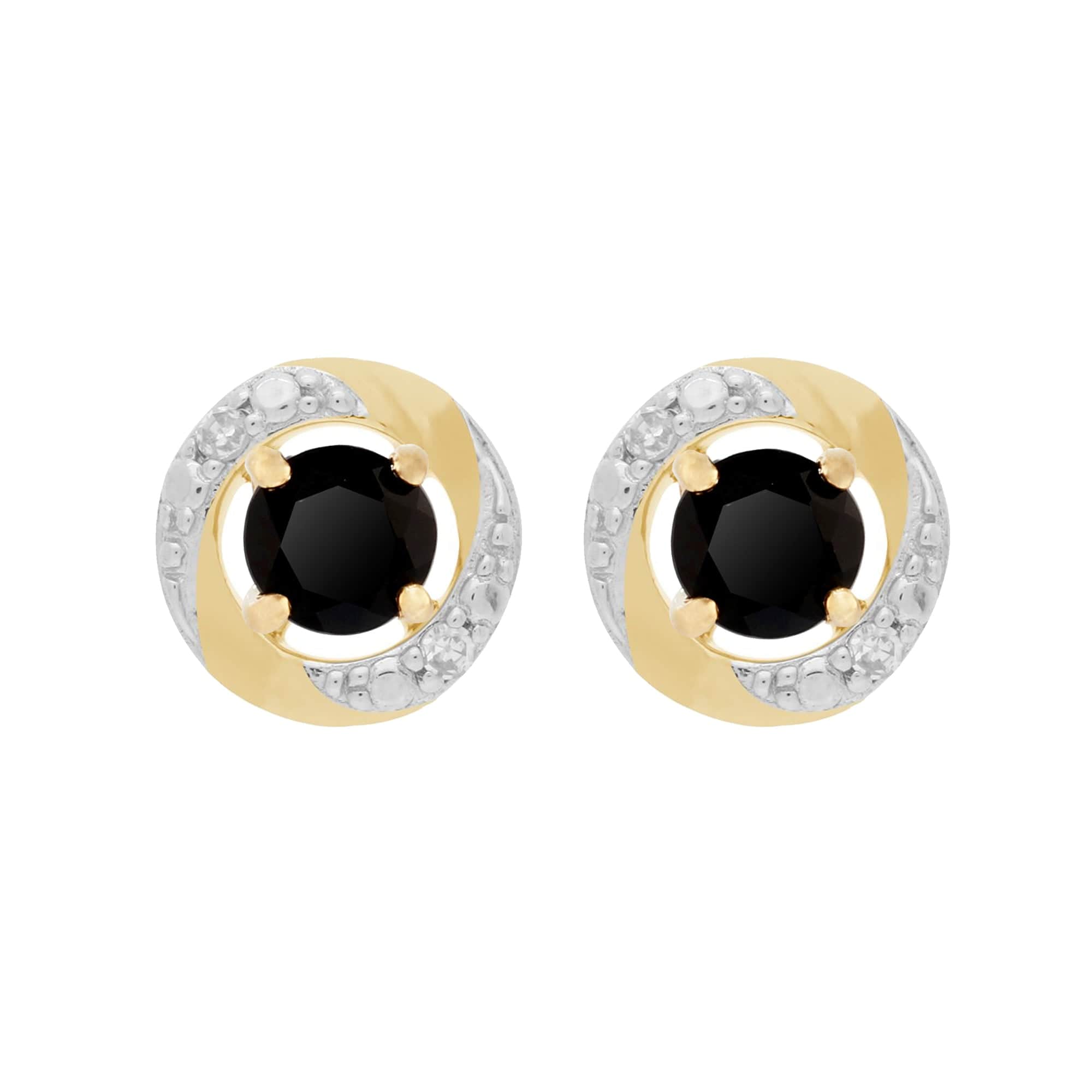 183E0083339-191E0374019 Classic Round Black Onyx Stud Earrings with Detachable Diamond Halo Ear Jacket in 9ct Yellow Gold 1