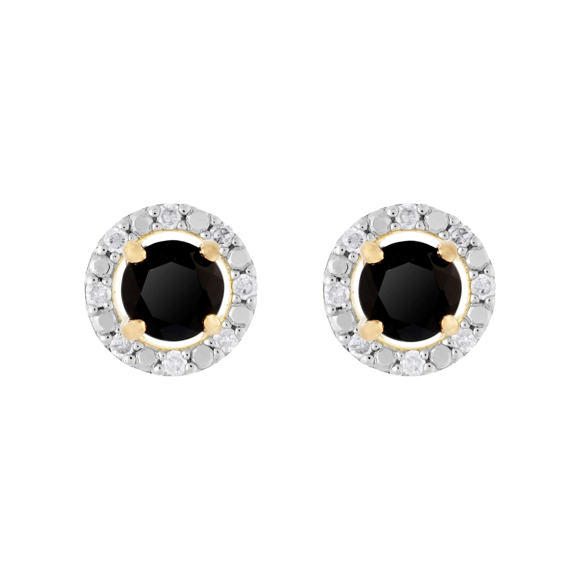 183E0083339-191E0376019 Classic Round Black Onyx Stud Earrings with Detachable Diamond Round Earrings Jacket Set in 9ct Yellow Gold 1
