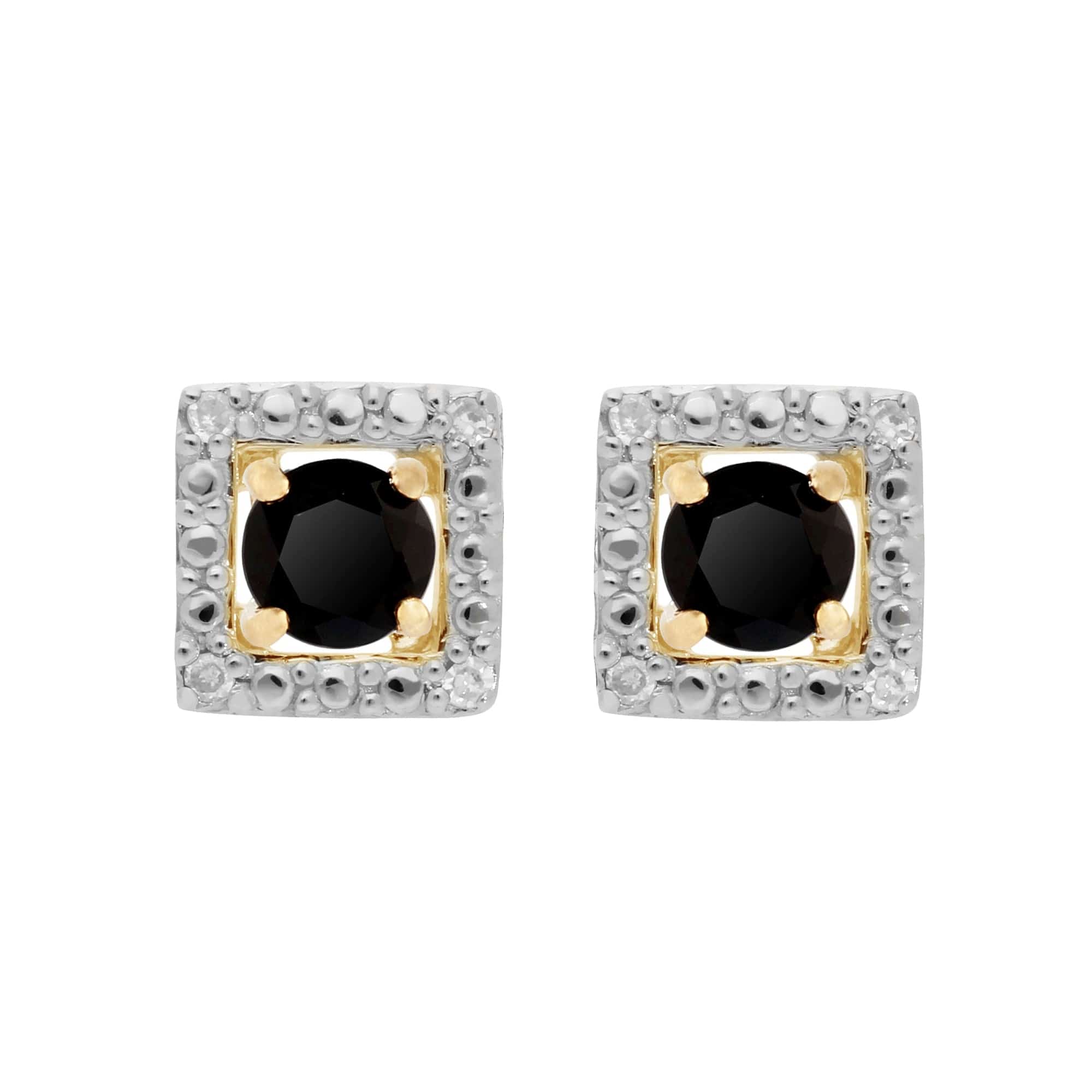 183E0083339-191E0379019 Classic Round Black Onyx Stud Earrings with Detachable Diamond Square Earrings Jacket Set in 9ct Yellow Gold 1