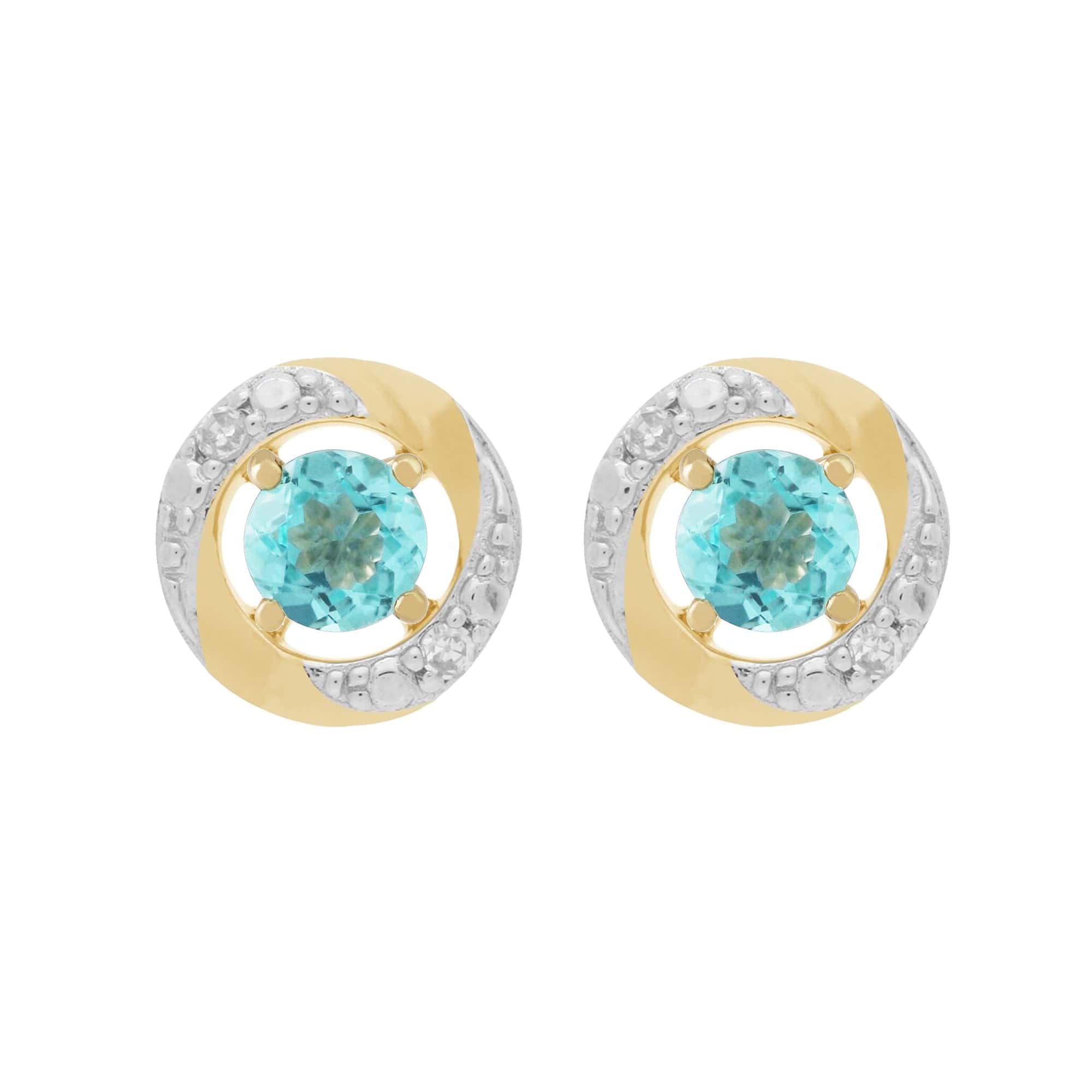 183E0083439-191E0374019 Classic Round Apatite Stud Earrings with Detachable Diamond Halo Ear Jacket in 9ct Yellow Gold 1