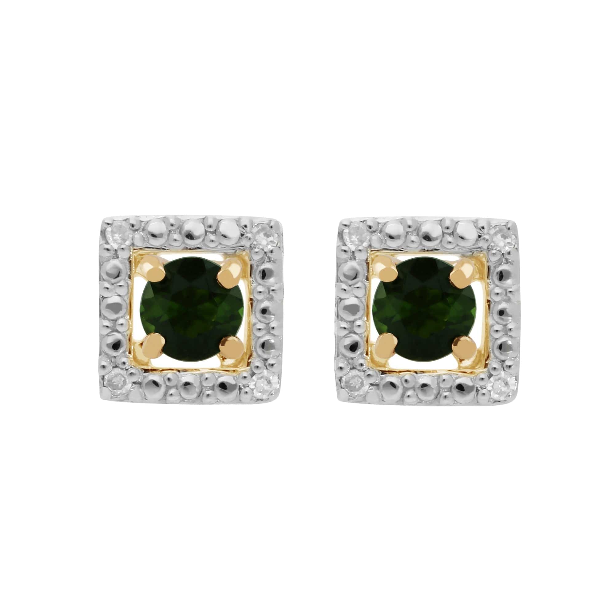 183E0083449-191E0379019 Classic Round Green Tourmaline Stud Earrings with Detachable Diamond Square Earrings Jacket Set in 9ct Yellow Gold 1