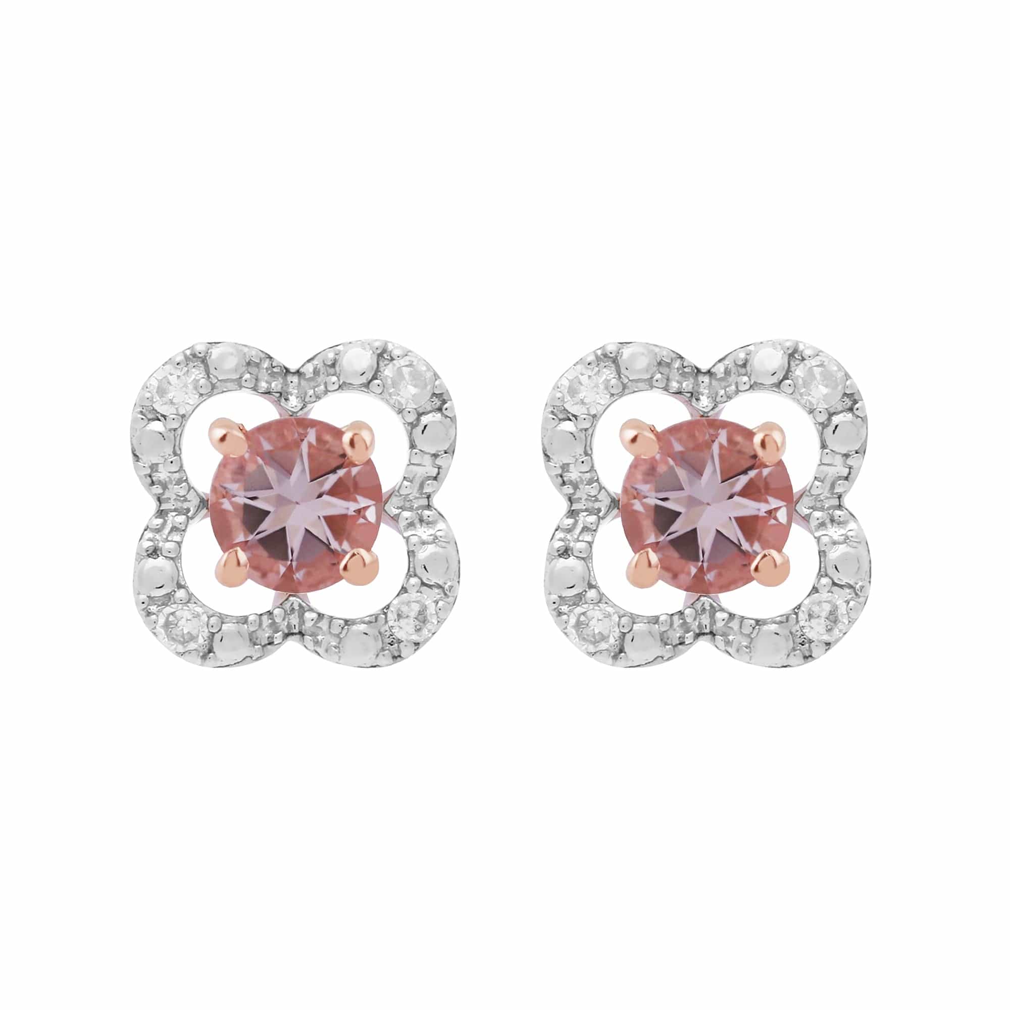 183E4316019-191E0373019 Classic Round Morganite Stud Earrings with Detachable Diamond Flower Jacket in 9ct Rose Gold 1