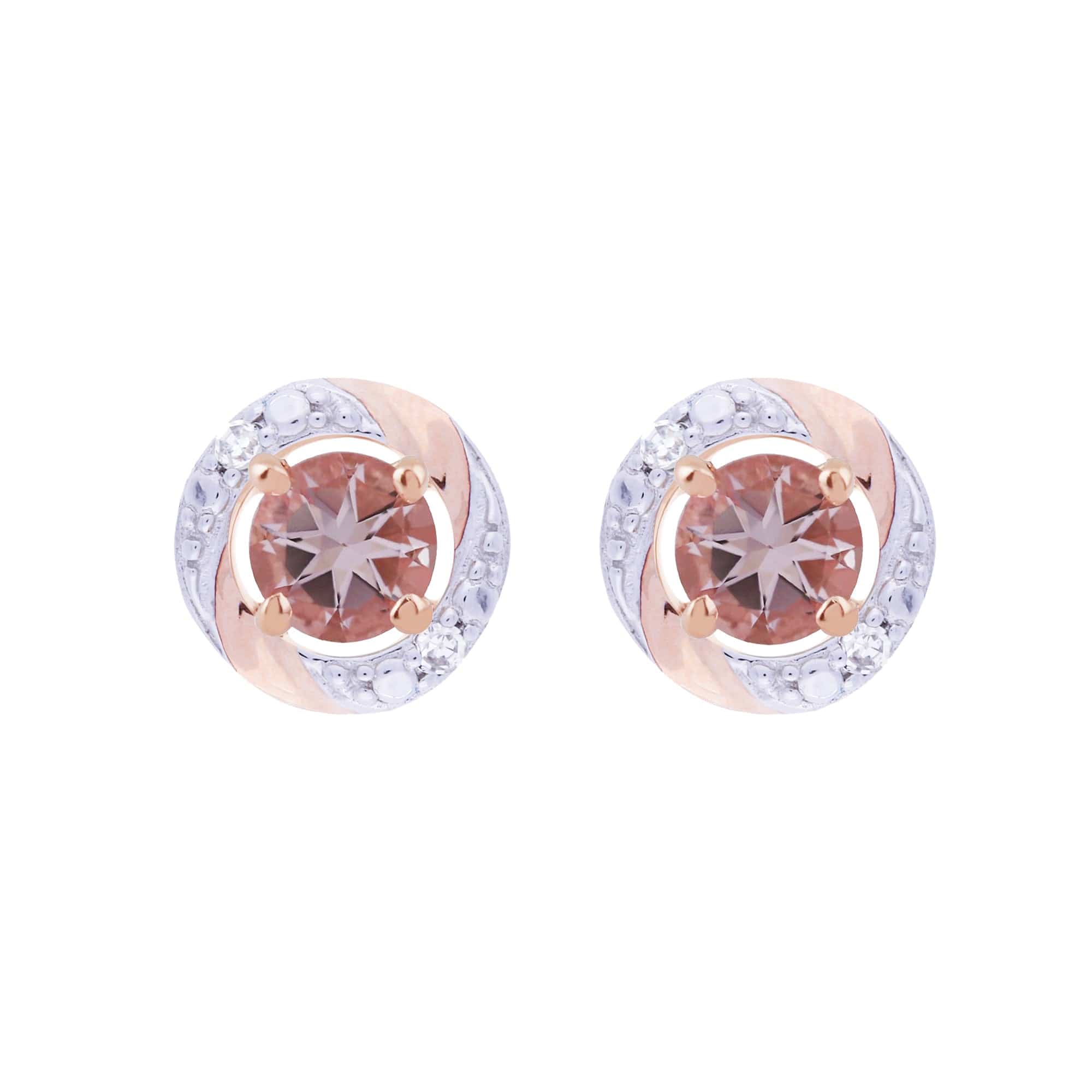 183E4316019-191E0378019 Classic Round Morganite Stud Earrings with Detachable Diamond Round Earrings Jacket Set in 9ct Rose Gold 1