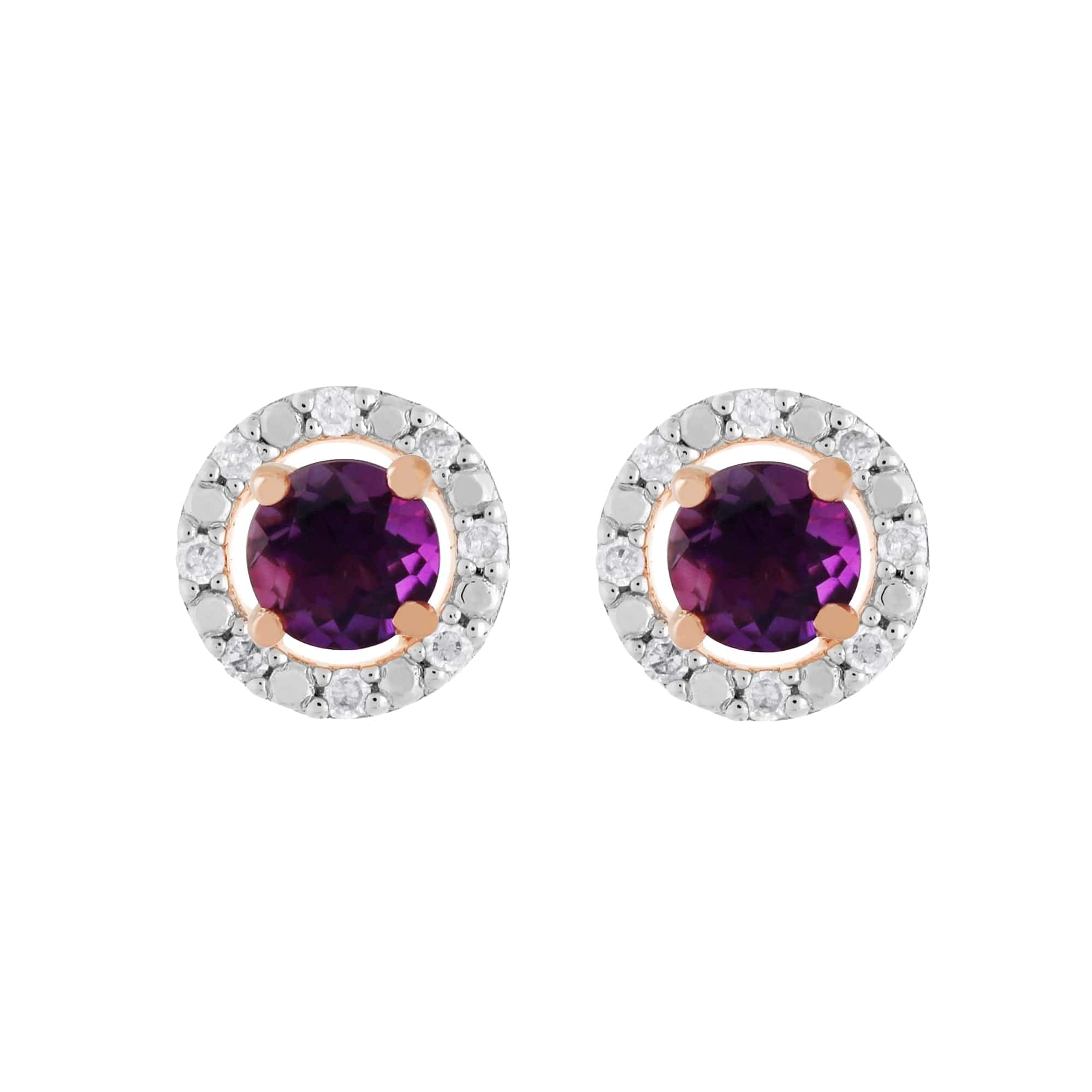Classic Round Amethyst Stud Earrings with Detachable Diamond Round Ear Jacket in 9ct Rose Gold - Gemondo