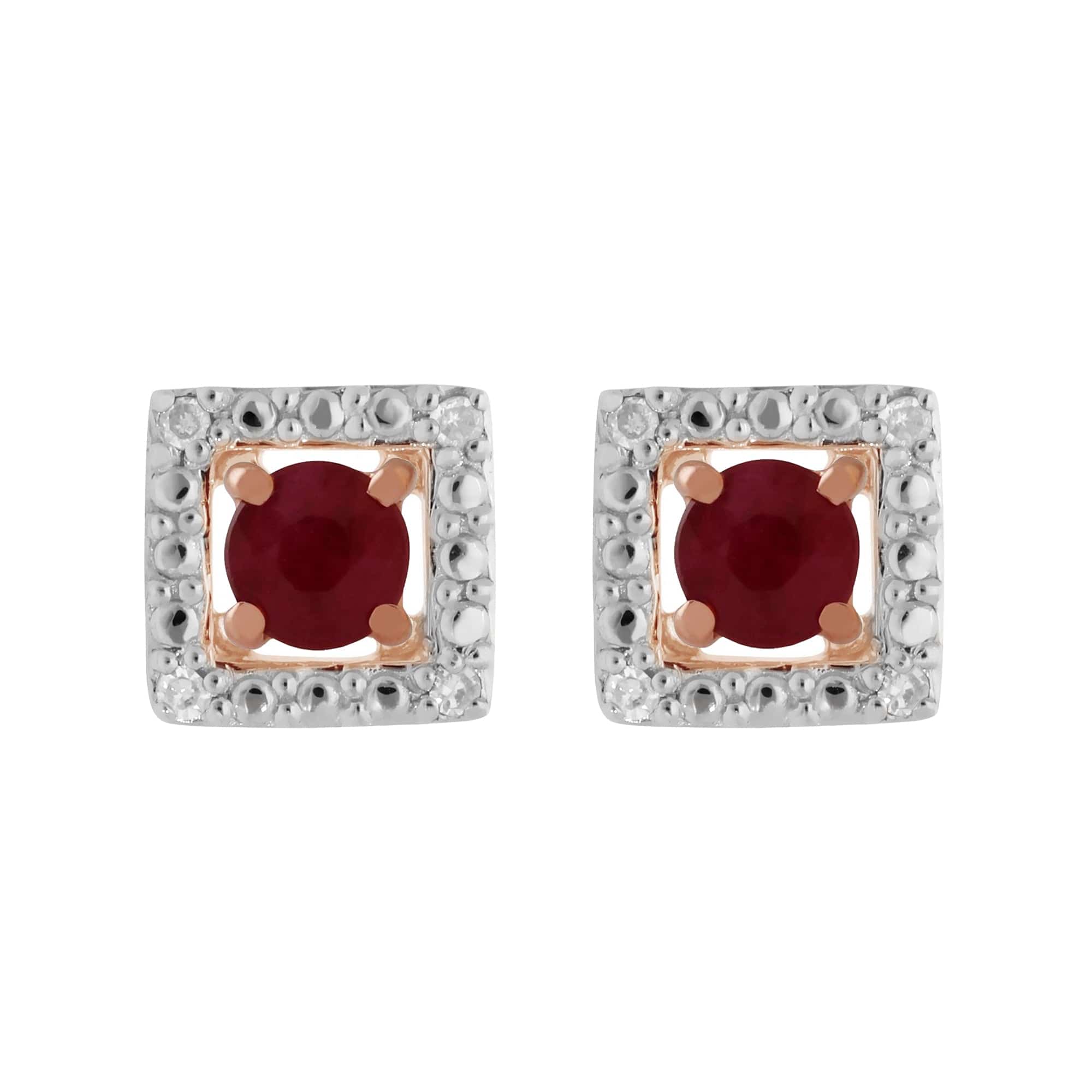 183E4316069-191E0380019 Classic Round Ruby Stud Earrings with Detachable Diamond Square Ear Jacket in 9ct Rose Gold 1
